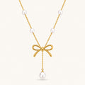 Gllora Celeste Bow Pearl Station Pendant Necklace