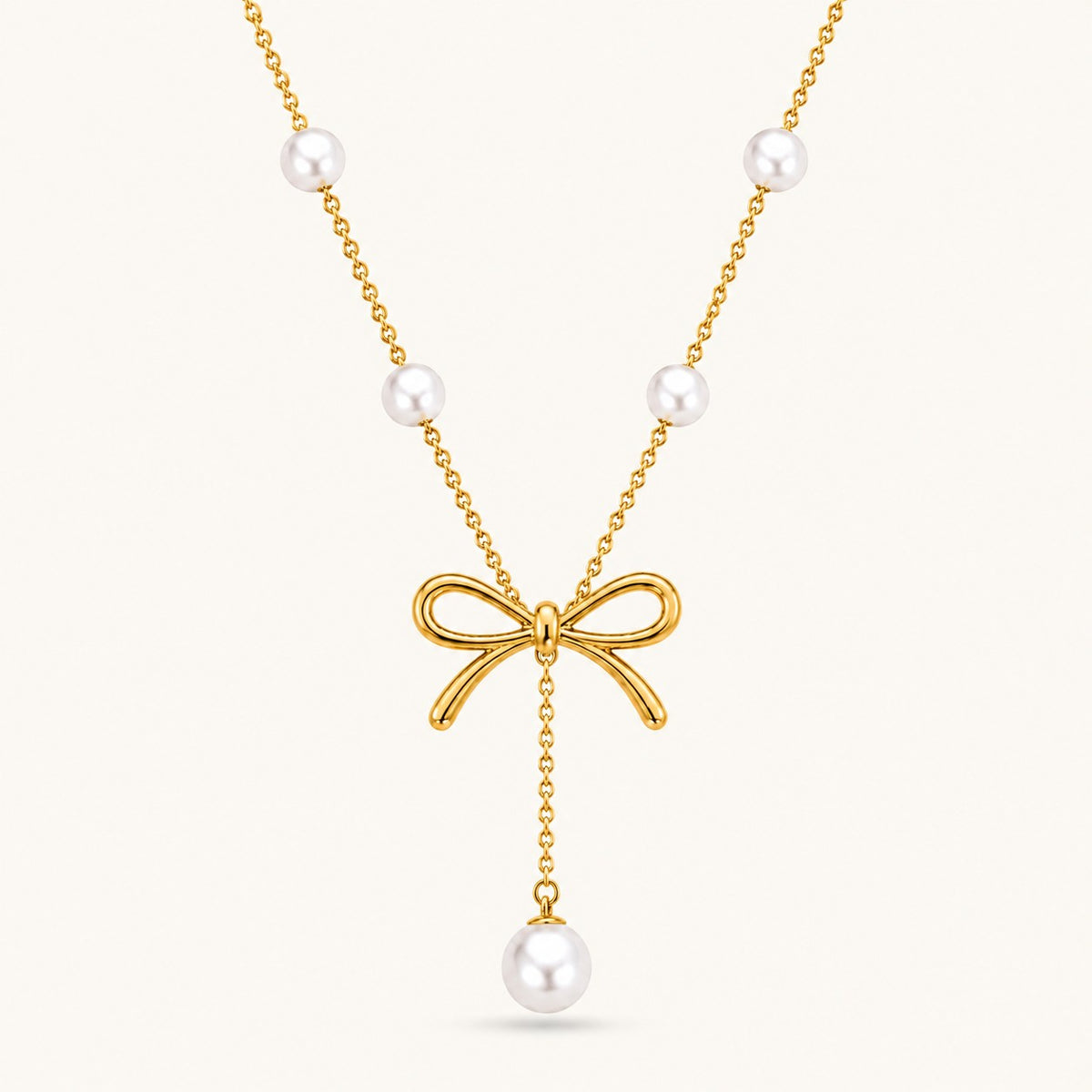 Gllora Celeste Bow Pearl Station Pendant Necklace