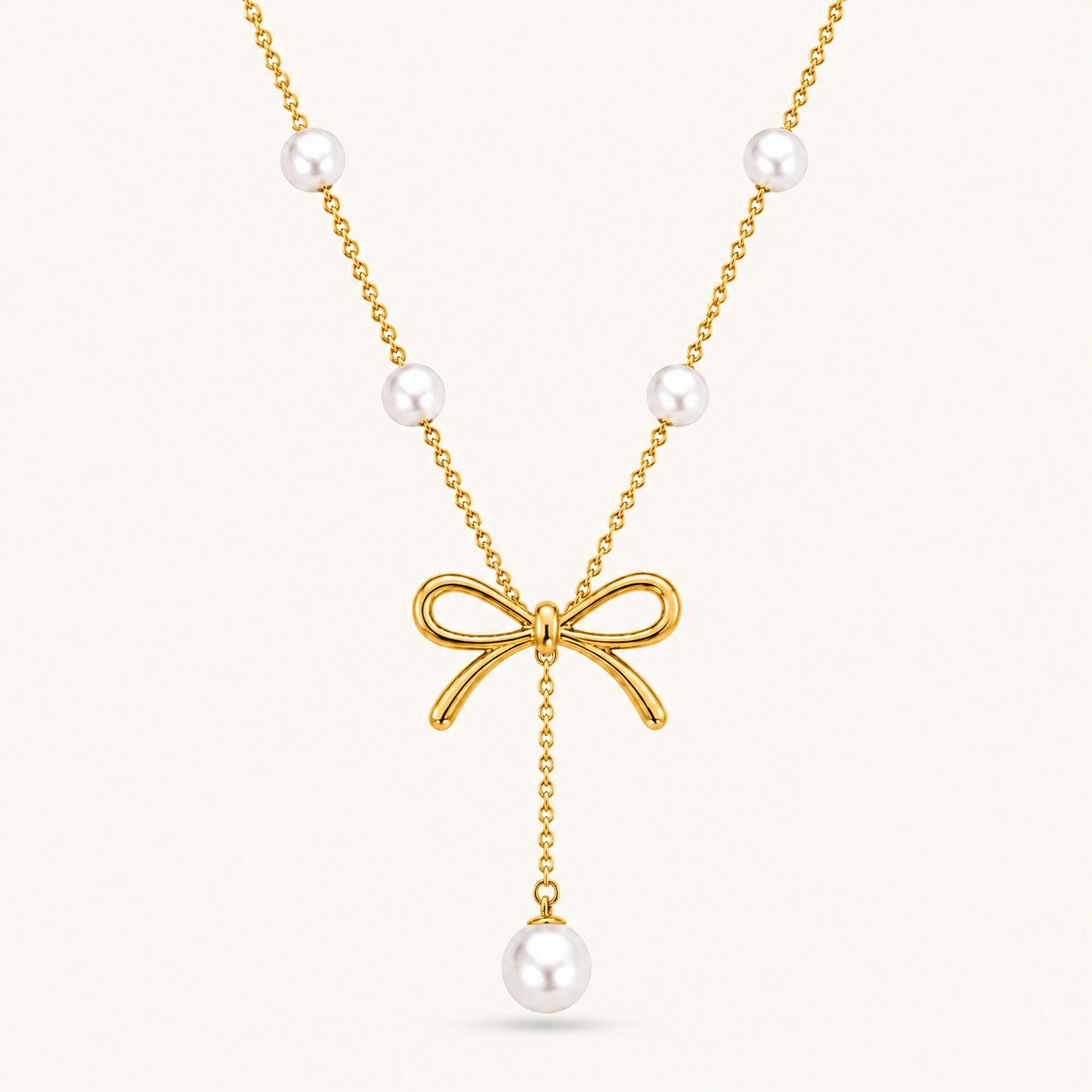 Gllora Celeste Bow Pearl Station Pendant Necklace