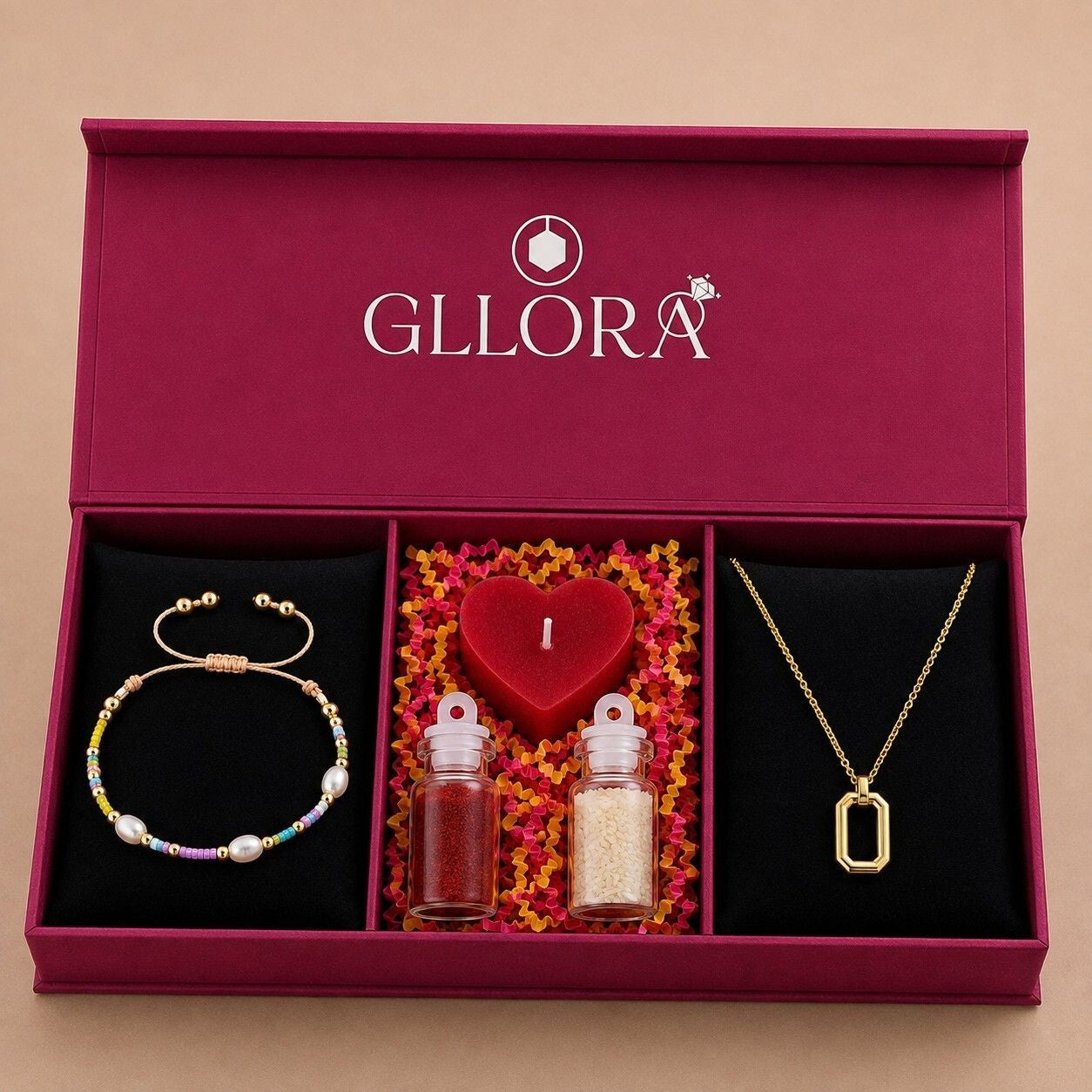 Pearl Rakhi With Rectangle Pendant Chain