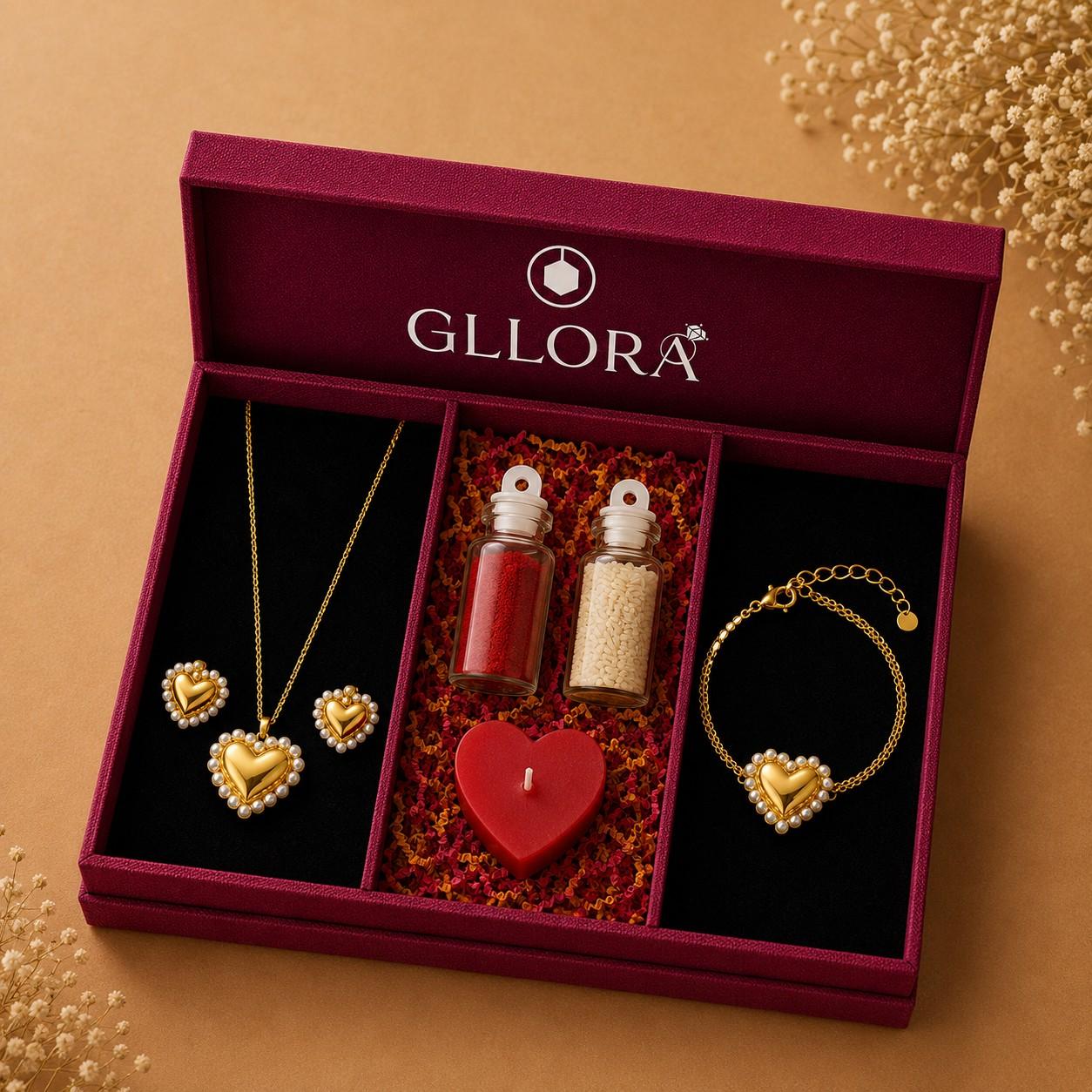 Rakhi Gift Hamper Pearl Heart Combo