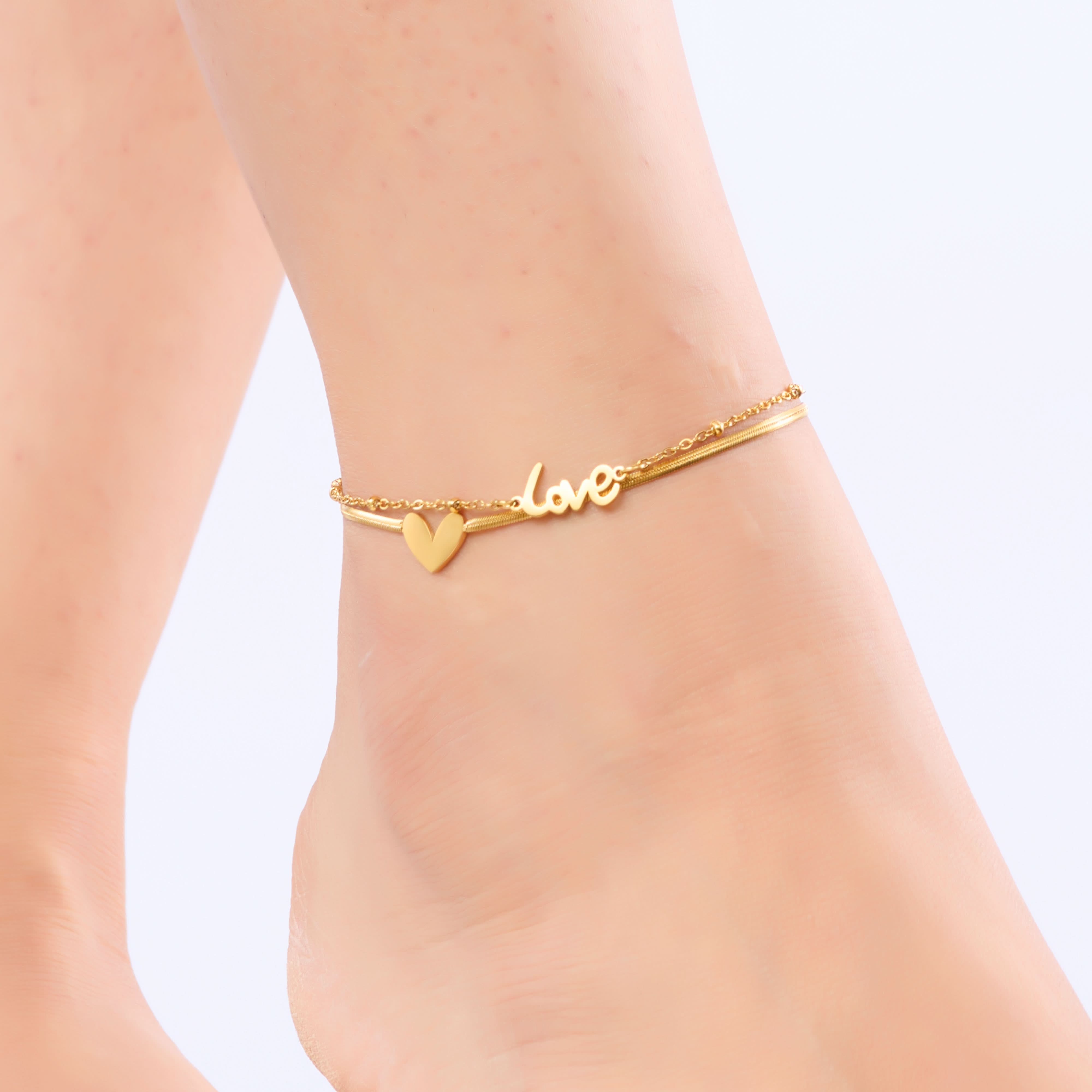 Love Heart Gold Anklet