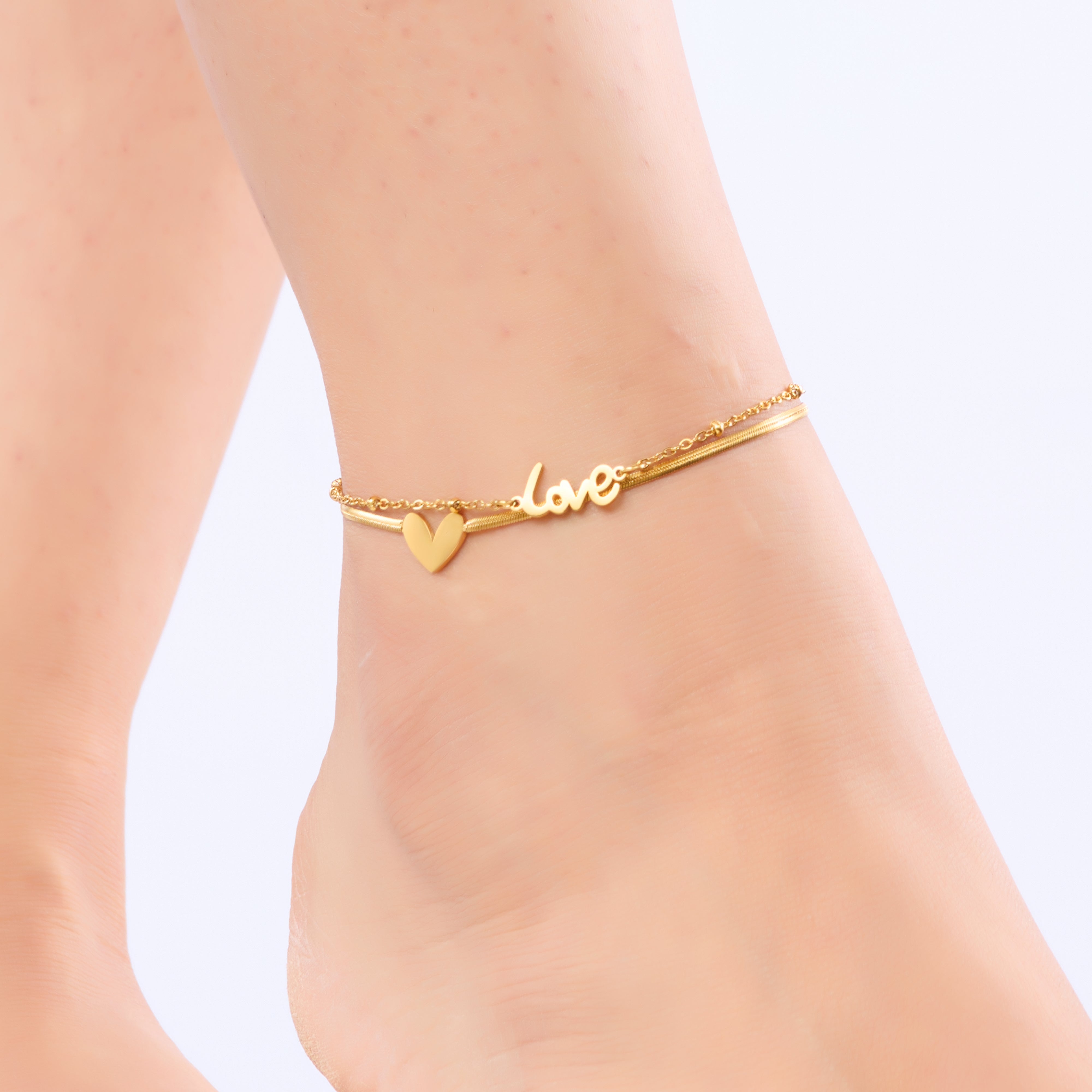 Love Heart Gold Anklet