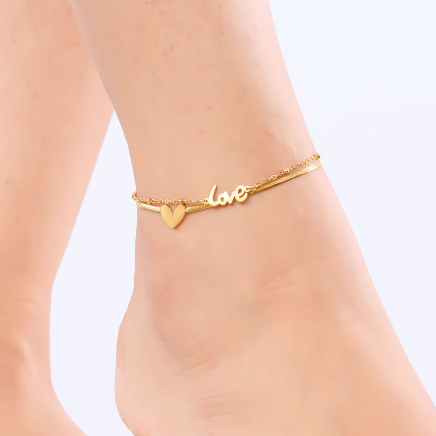 Love Heart Gold Anklet