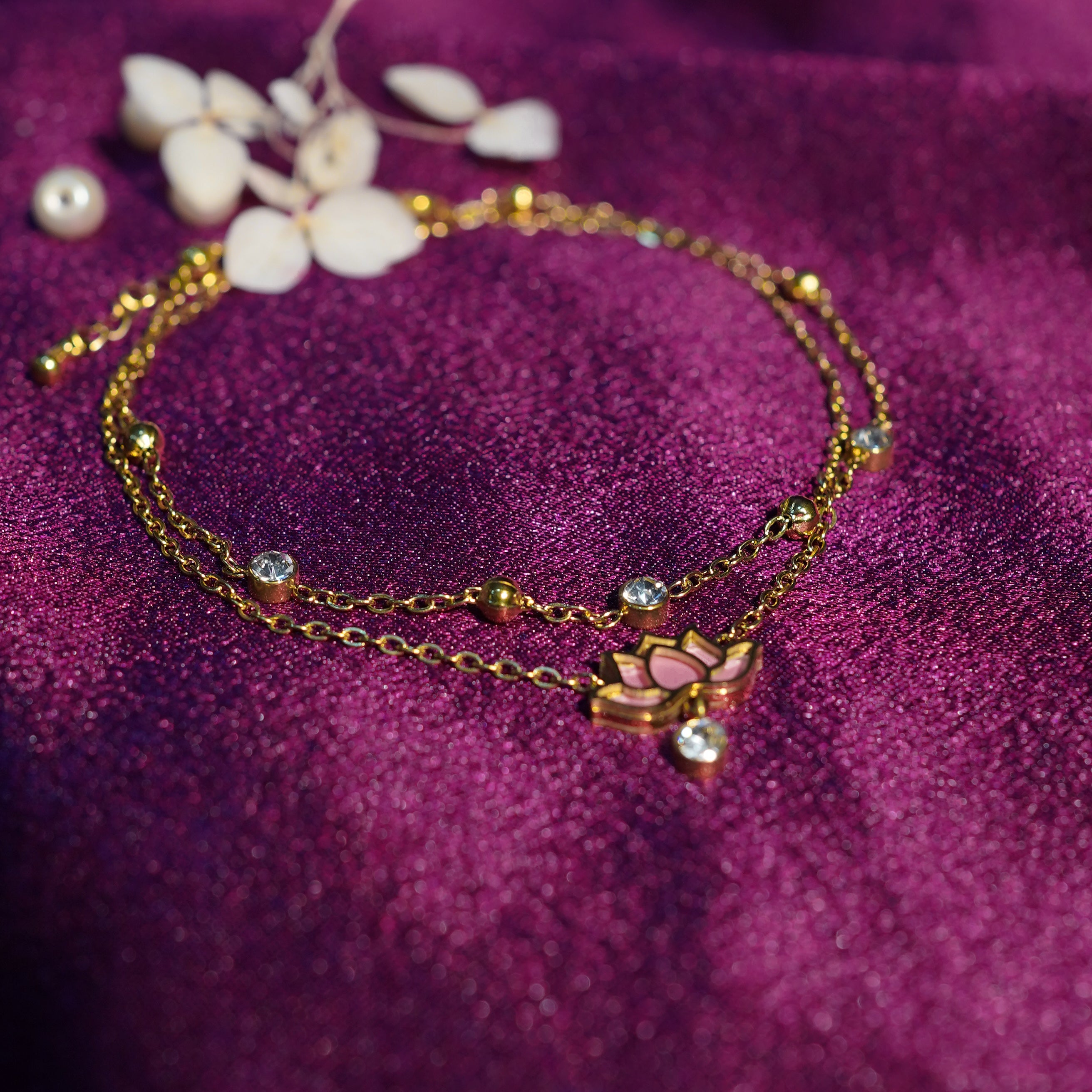 Lotus Charm Gold Anklet