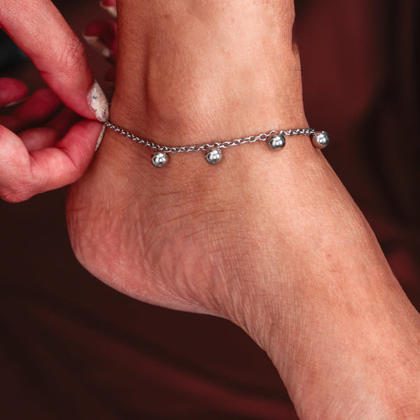 Celeste Silver Beaded Anklet