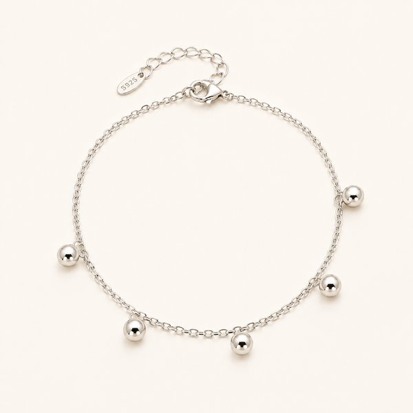Celeste Silver Beaded Anklet