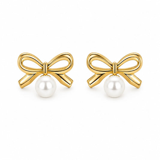 Celeste Bow Pearl Drop Earrings
