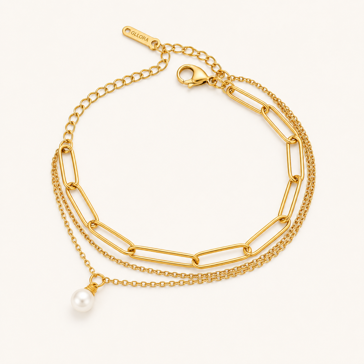 Golden Pearl Link Elegance Bracelet