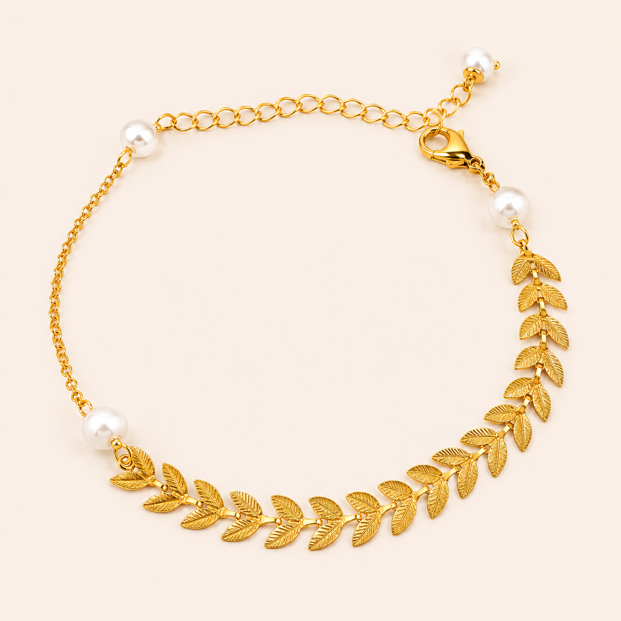 Golden Leaf Pearl Bracelet