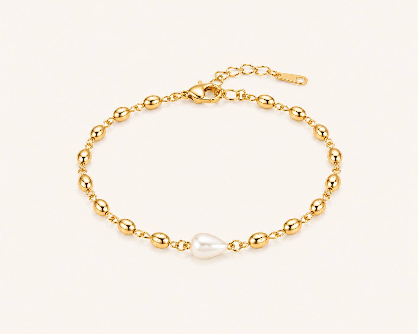 Pearl Bean Chain Heart Accent Bracelet
