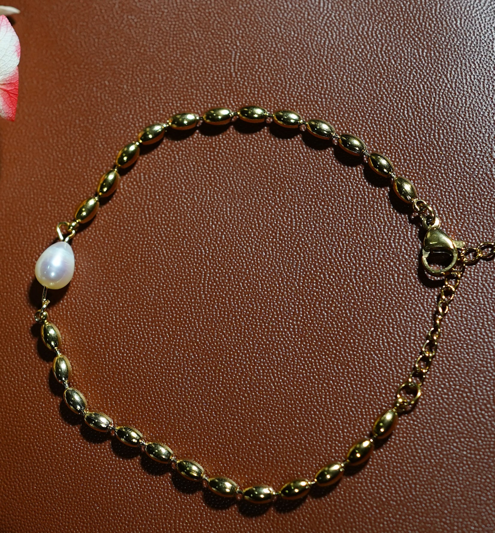 Pearl Bean Chain Heart Accent Bracelet