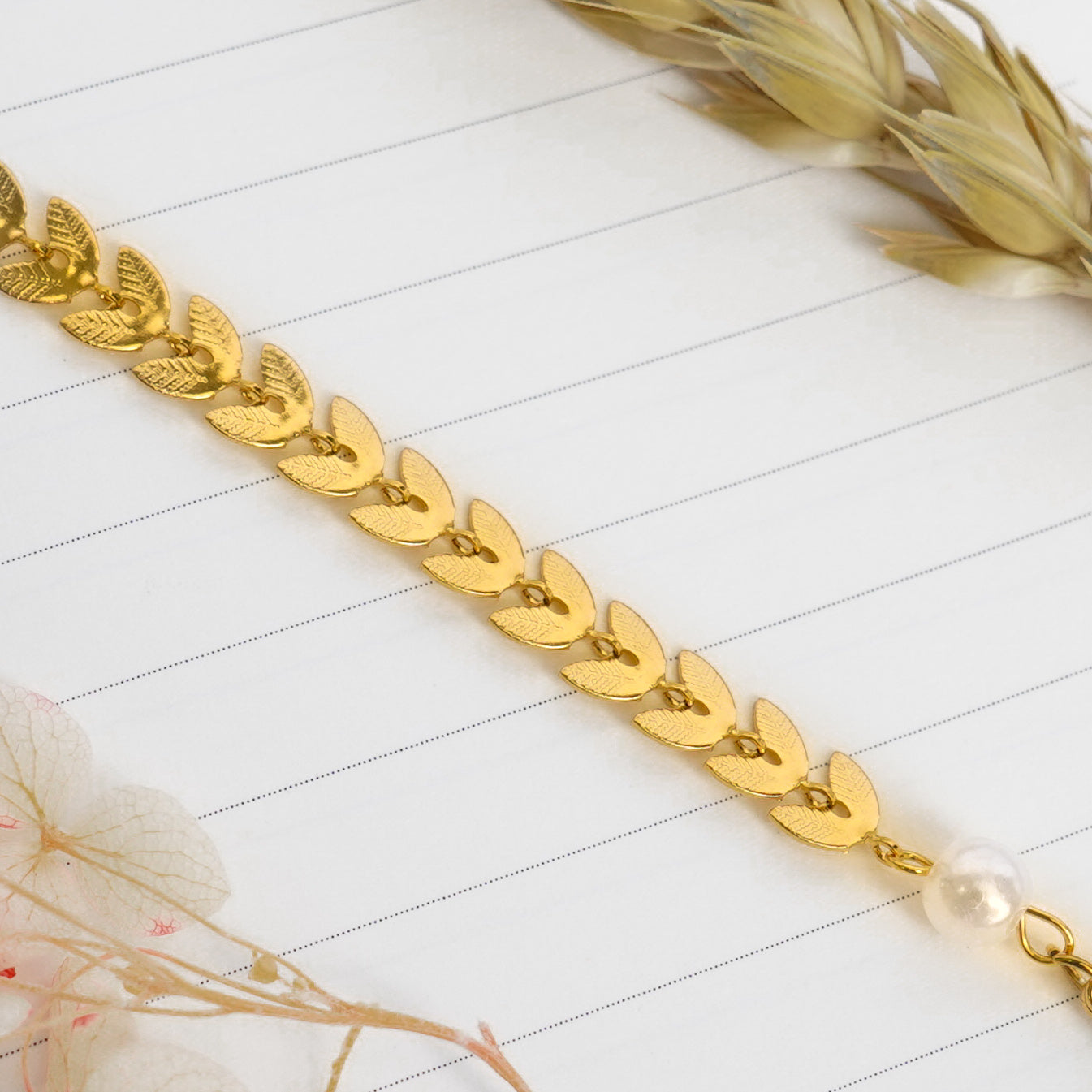 Golden Leaf Pearl Bracelet