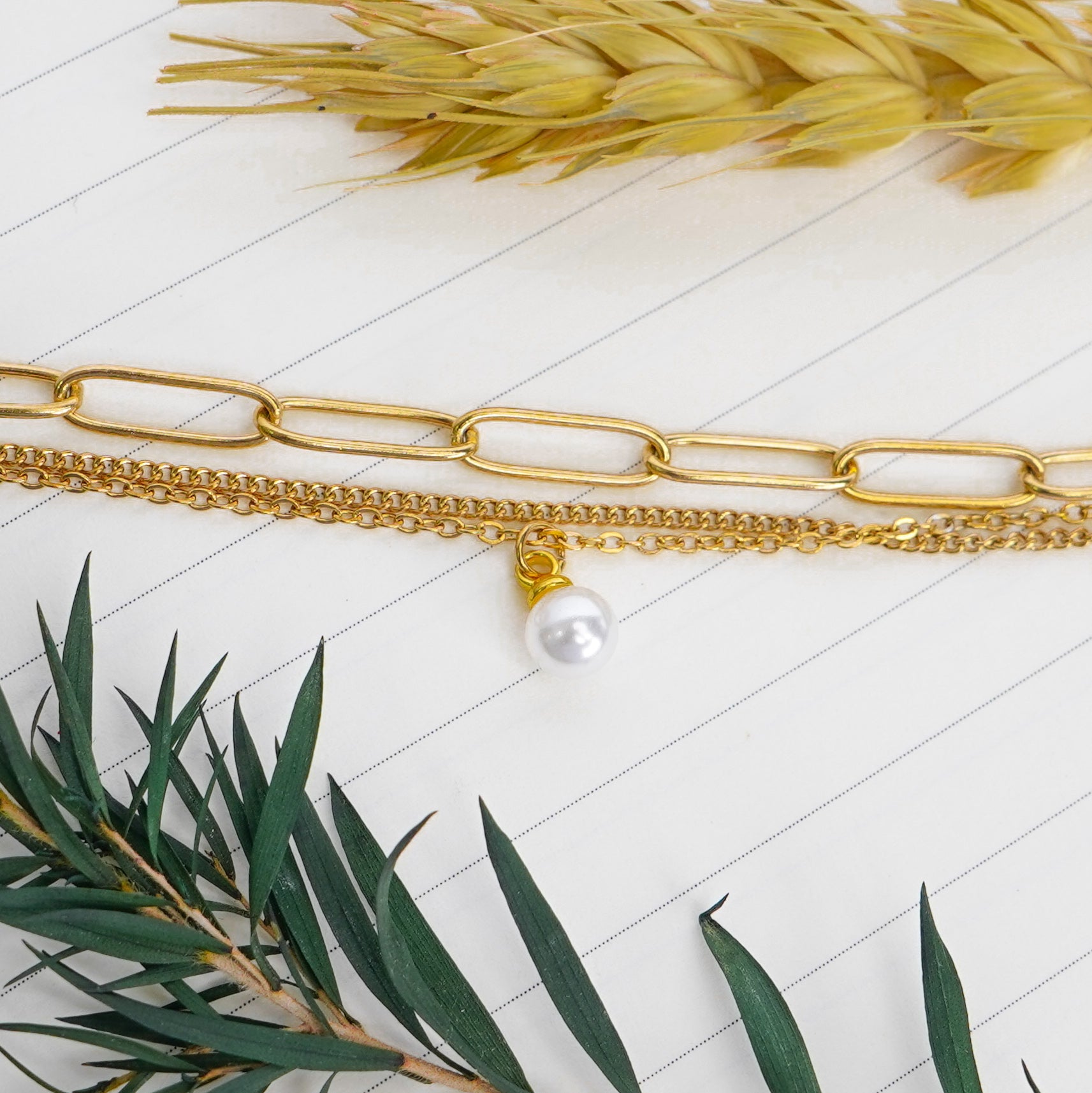 Golden Pearl Link Elegance Bracelet