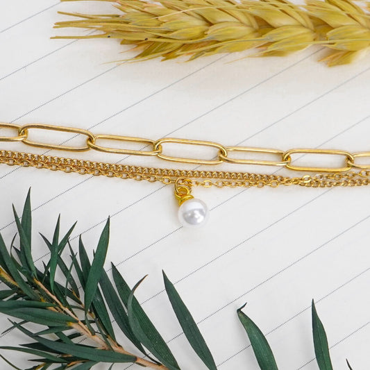 Golden Pearl Link Elegance Bracelet
