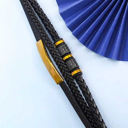 Royal Noir Leather Luxe Bracelet