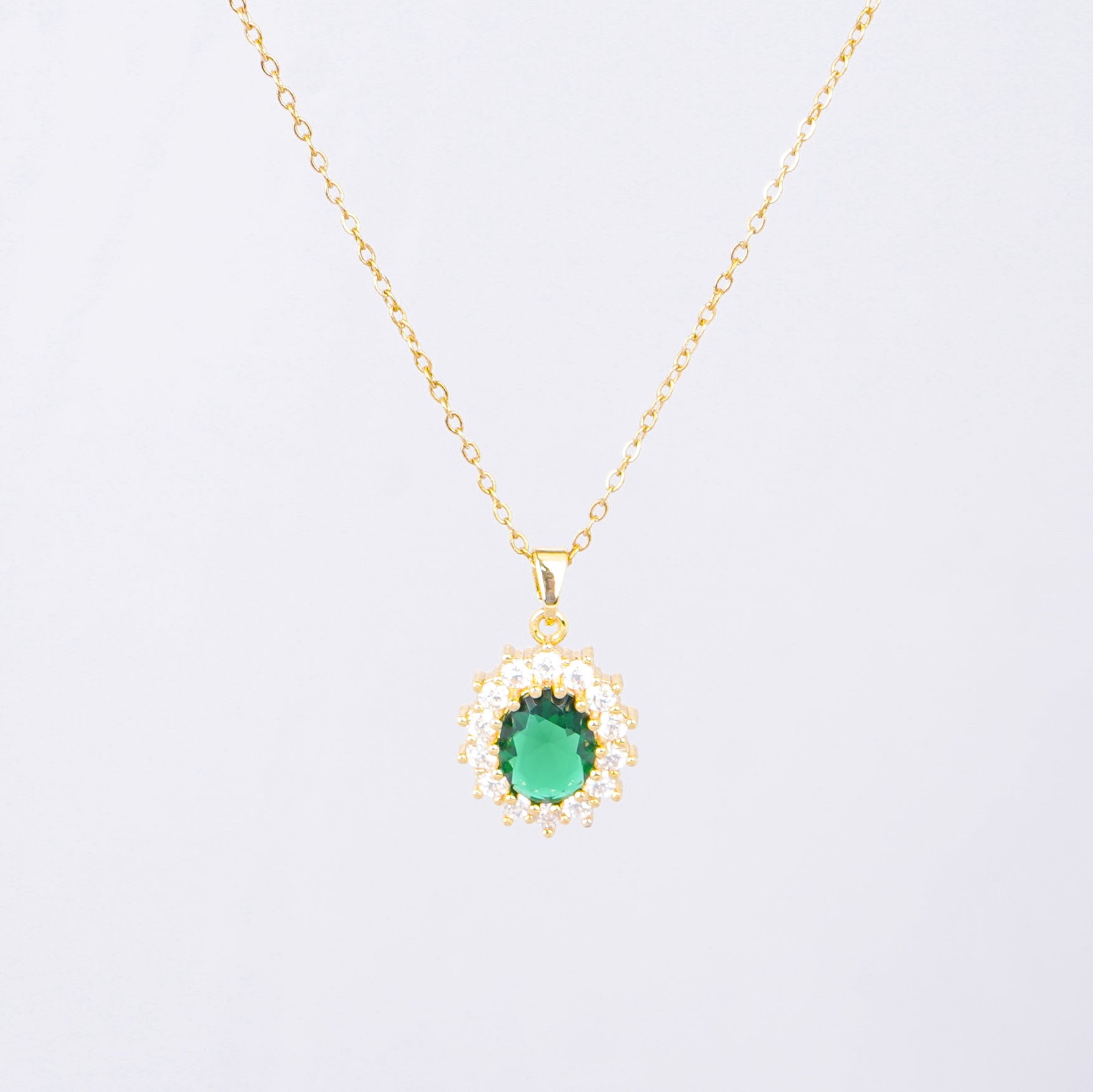 Emerald Halo Classic Pendant Necklace