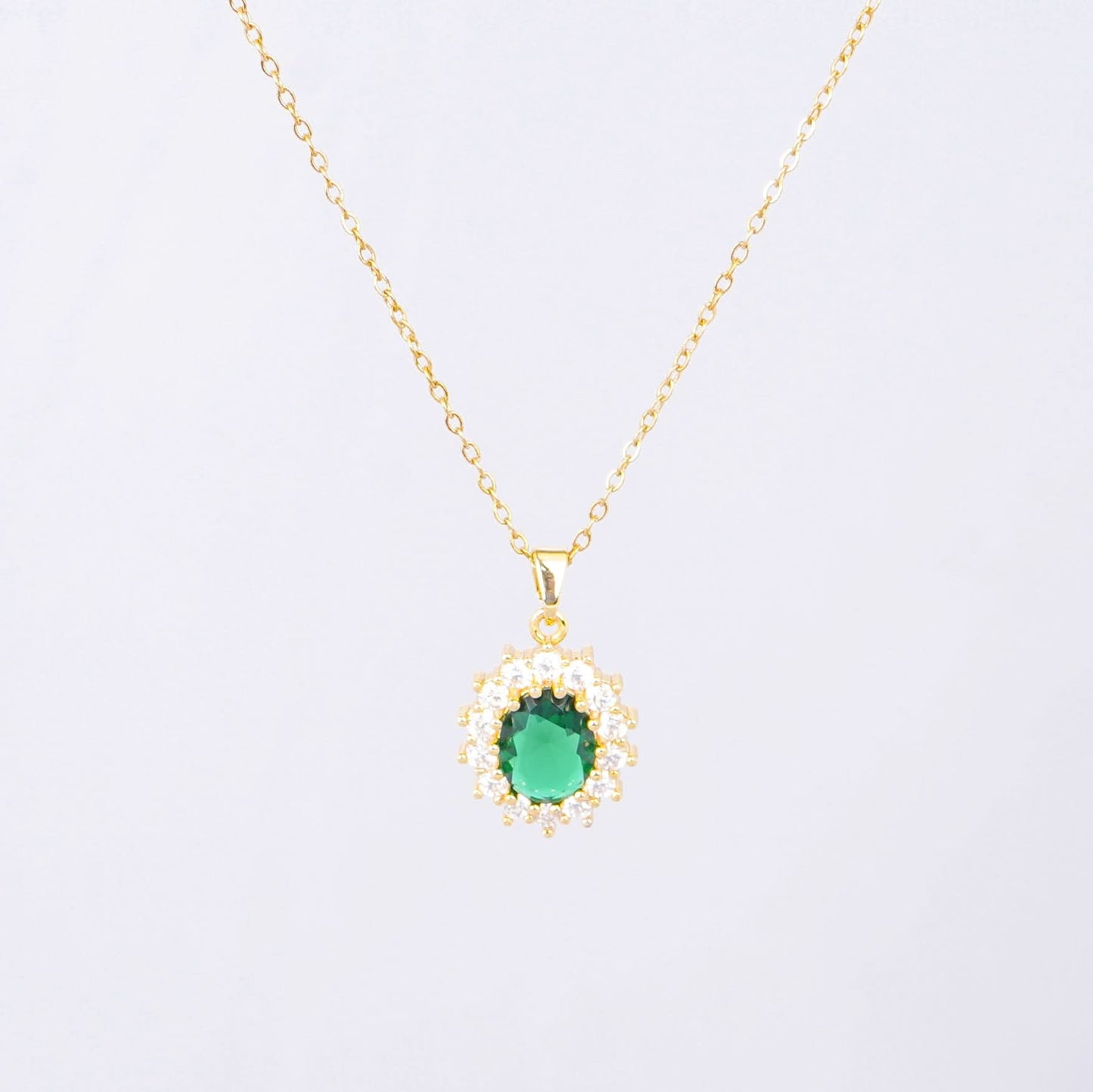Emerald Halo Classic Pendant Necklace