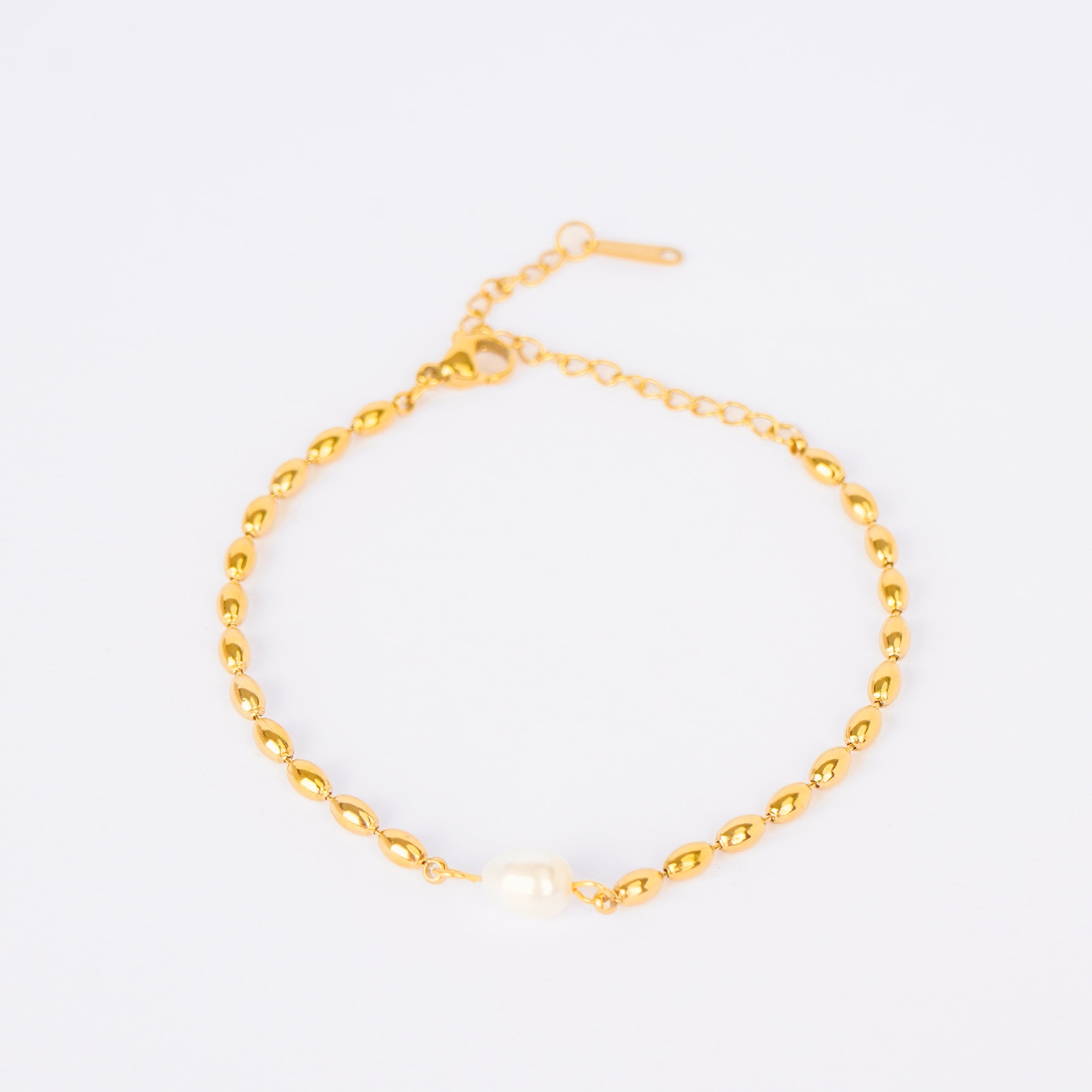 Pearl Bean Chain Heart Accent Bracelet