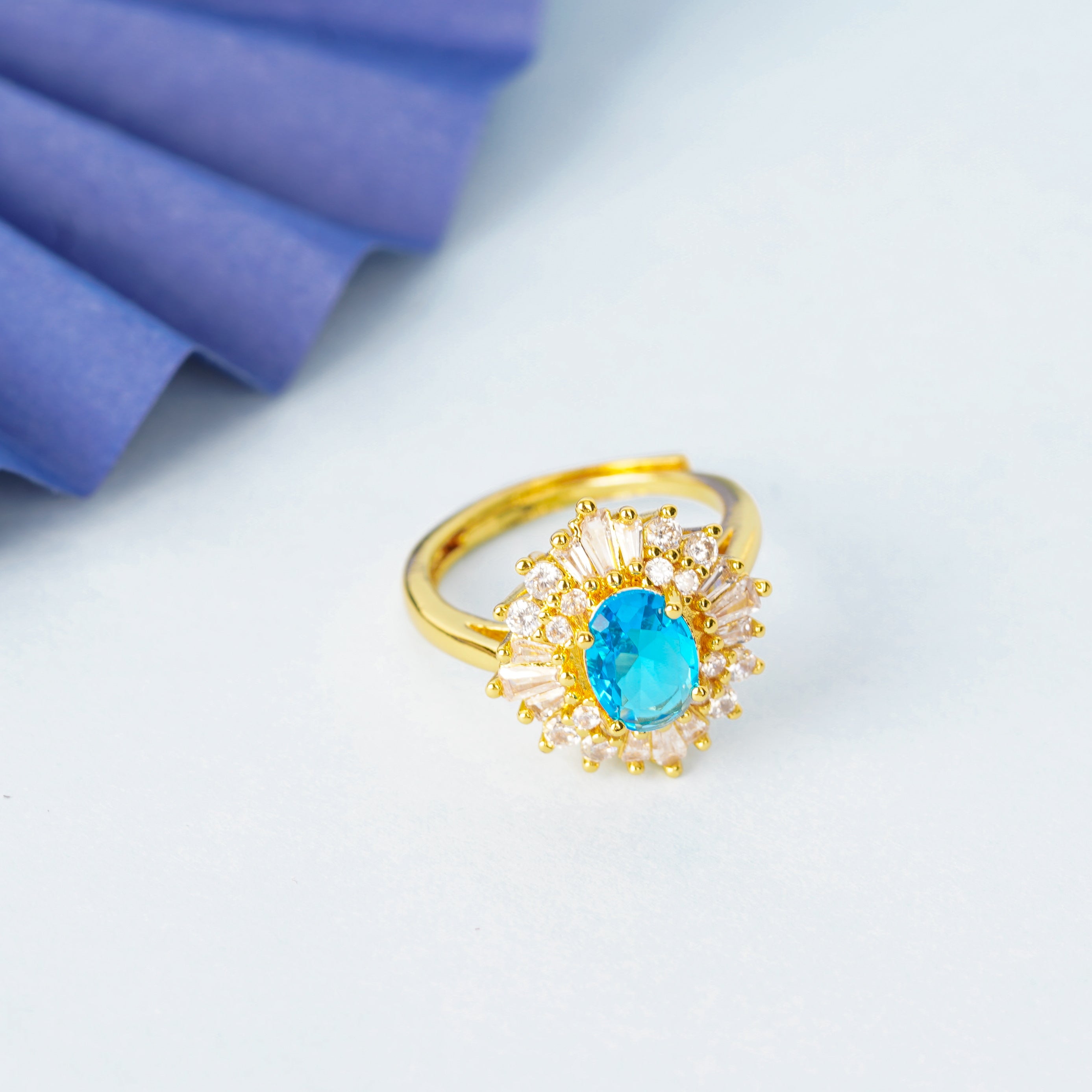 Aqua Flare Sunburst Ring