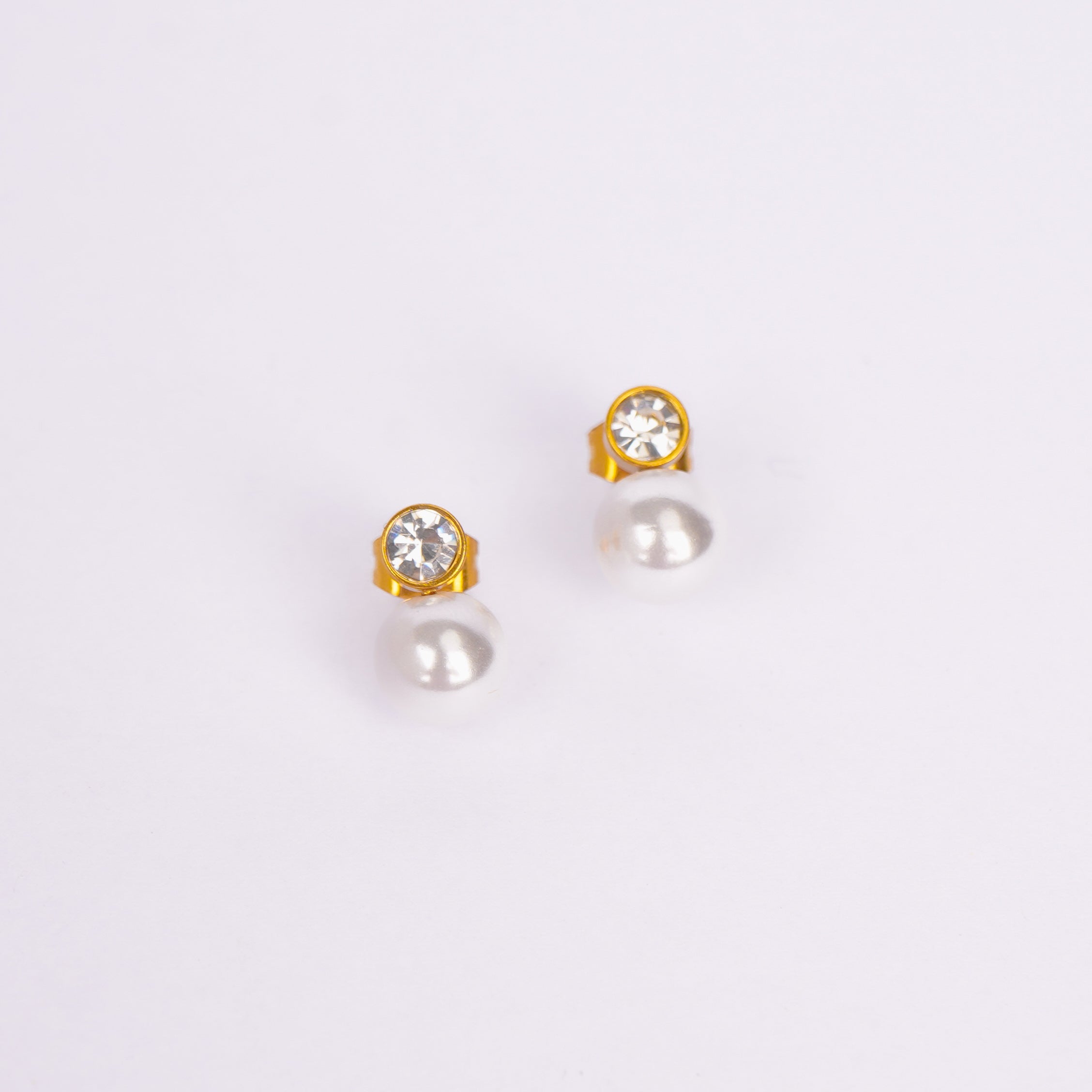 Pearl Drop Stud Earrings with Zircon Accent