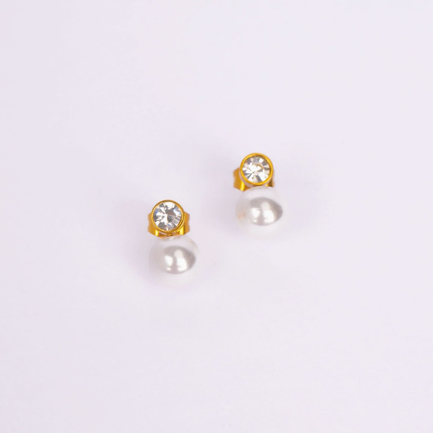 Pearl Drop Stud Earrings with Zircon Accent
