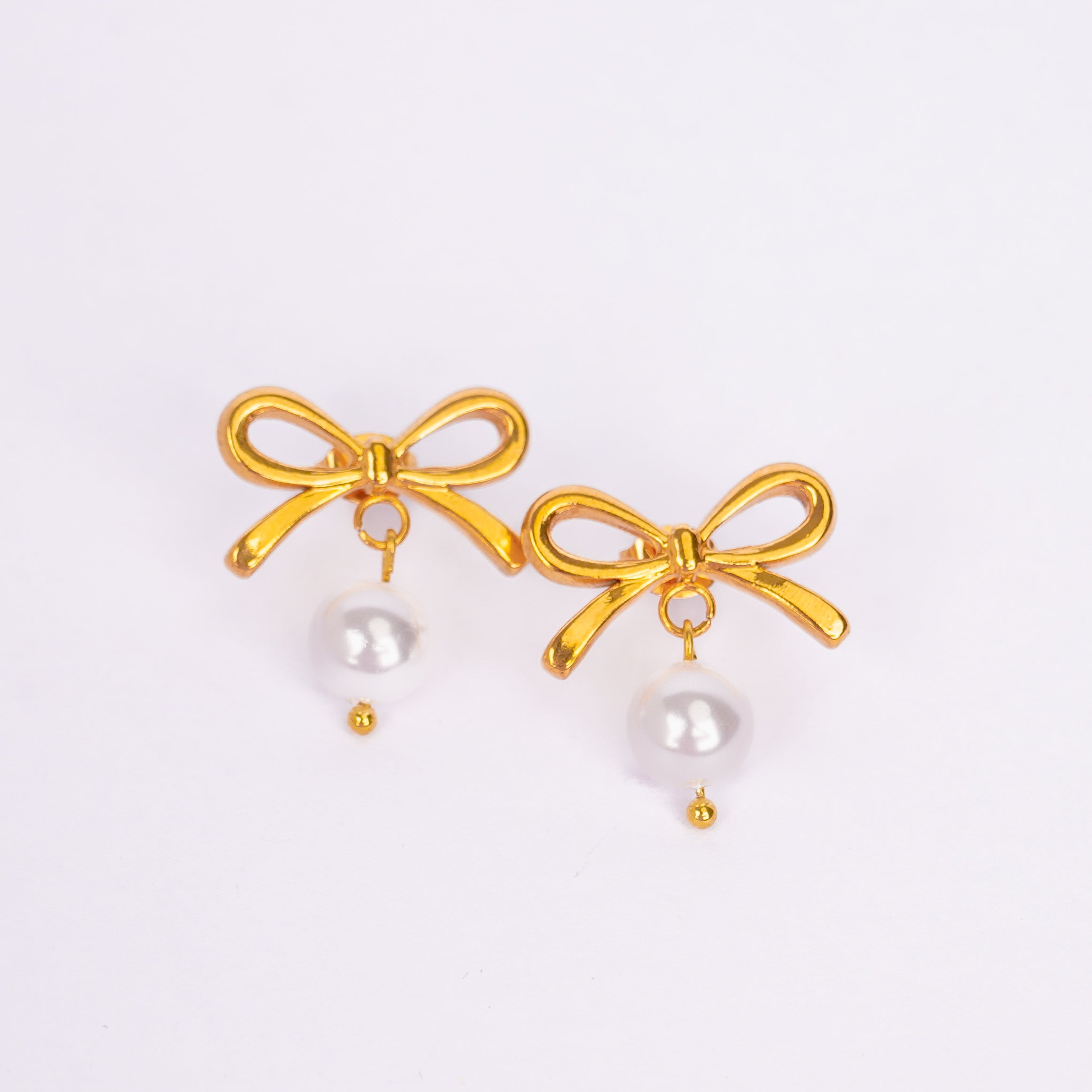 Bow Pearl Drop Stud Earrings