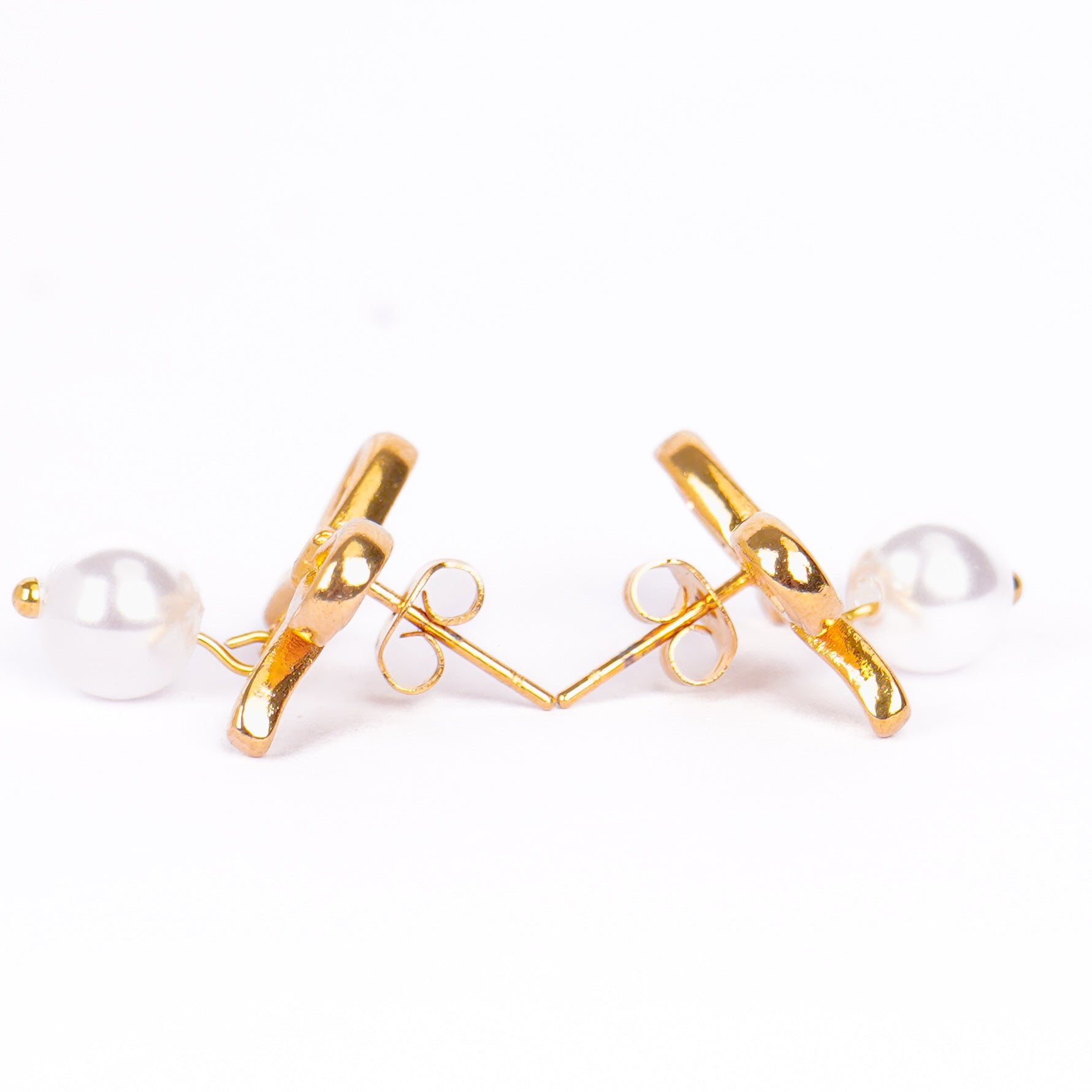 Bow Pearl Drop Stud Earrings