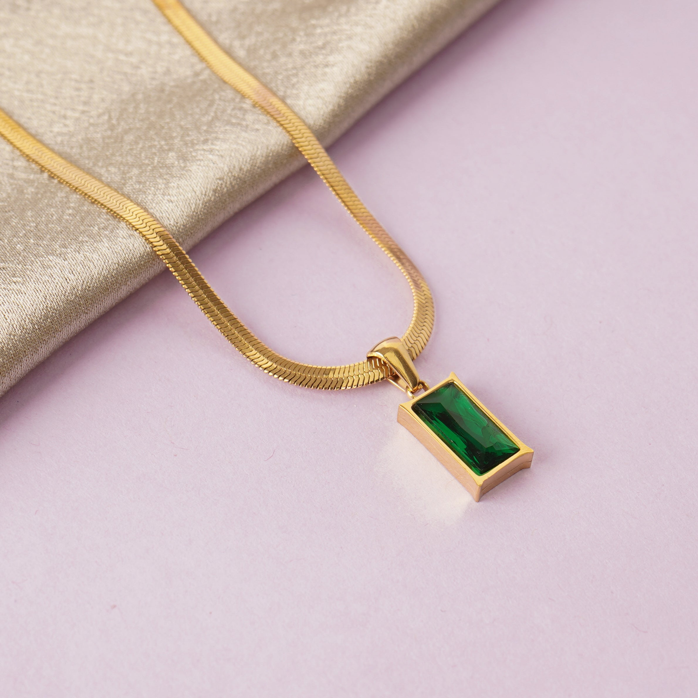 Luxury Rectangle Crystal Gold Necklace
