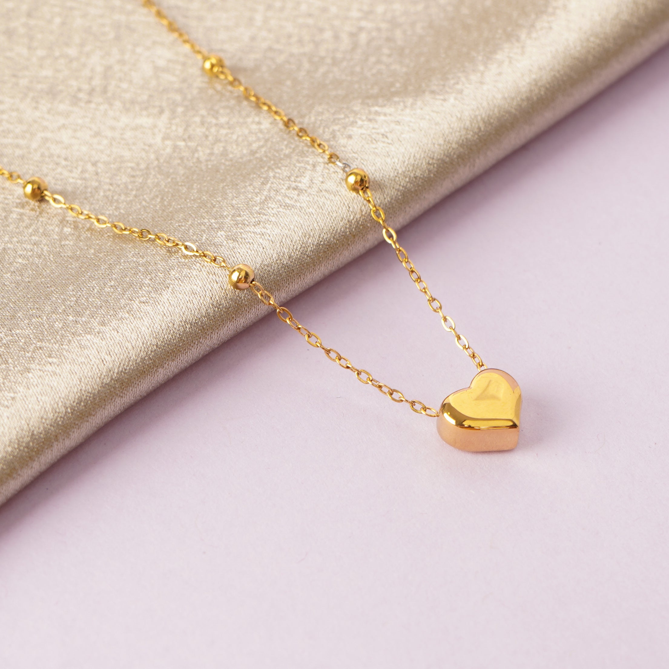 Romantic Heart Gold Finish Necklace
