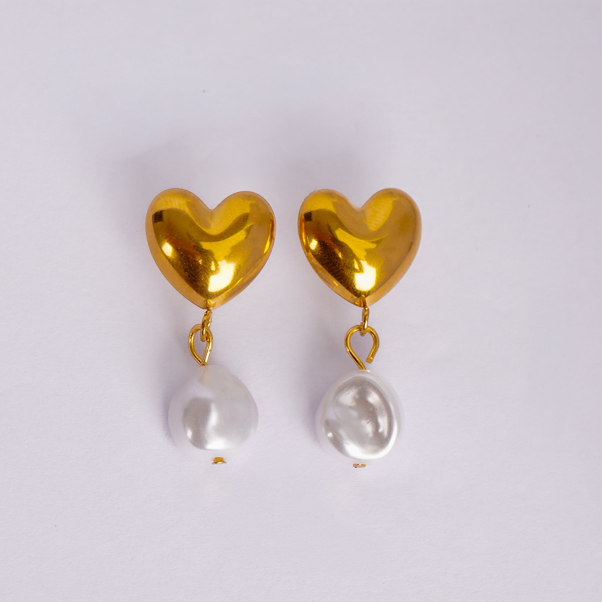 Golden Heart Pearl Drop Earrings