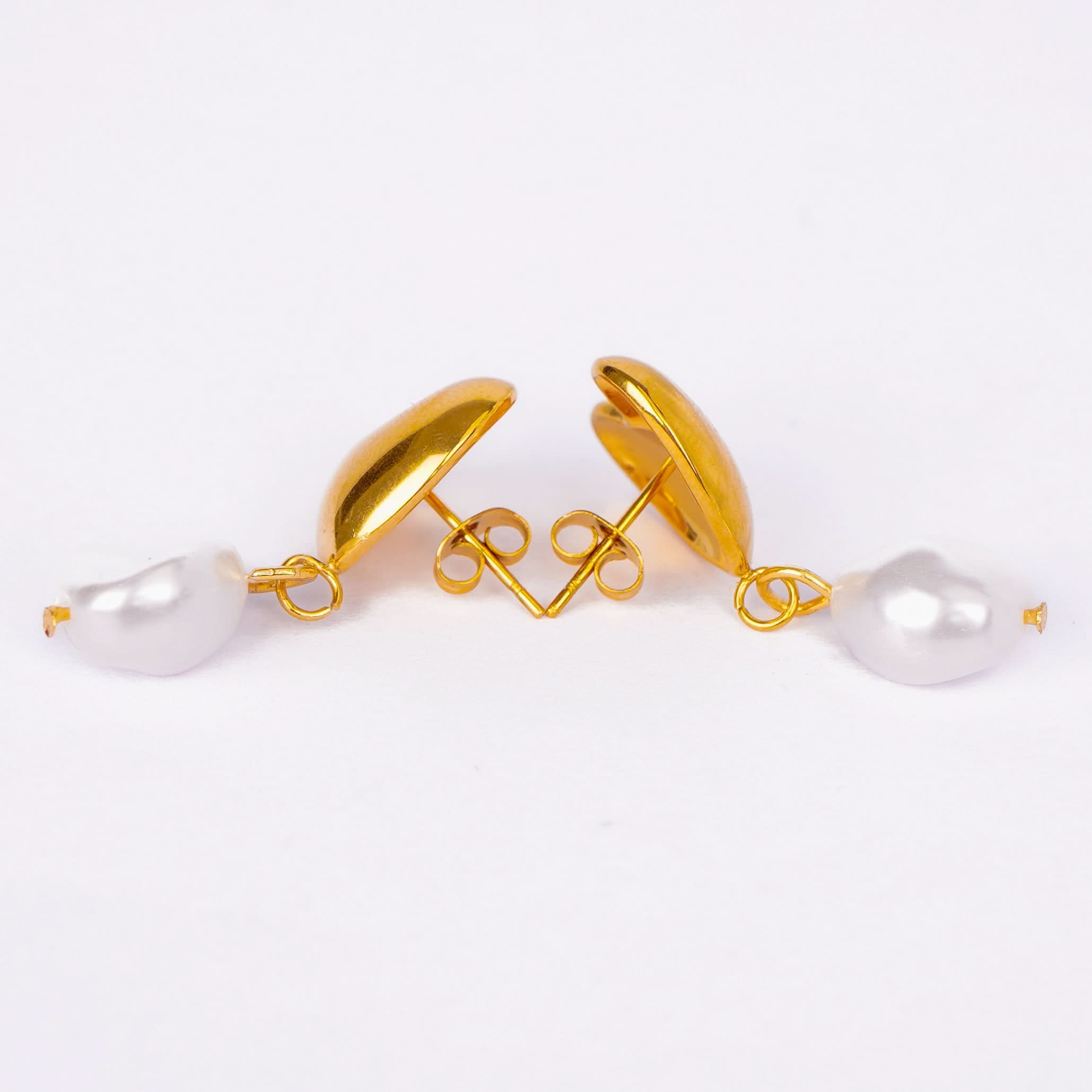 Golden Heart Pearl Drop Earrings