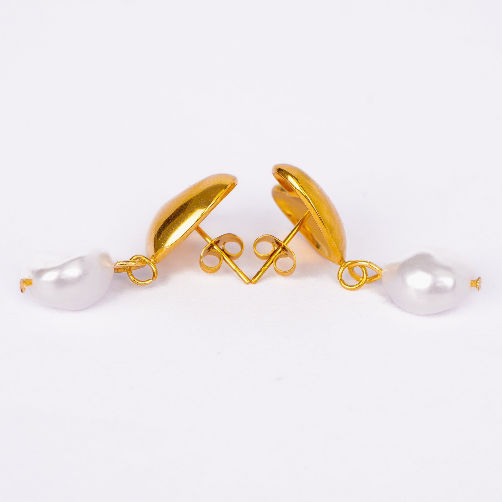 Golden Heart Pearl Drop Earrings