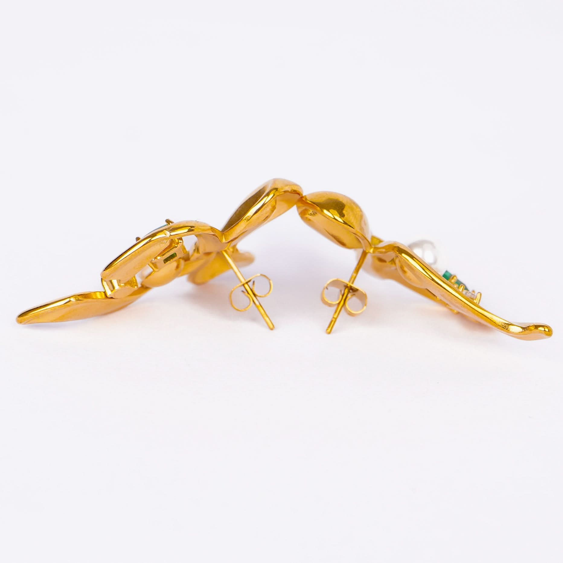Pearl & Emerald Accent Bow Earrings