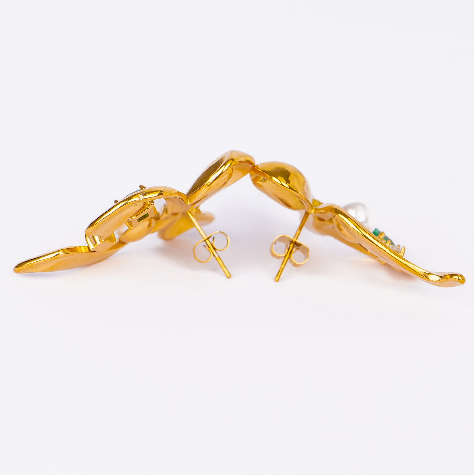 Pearl & Emerald Accent Bow Earrings