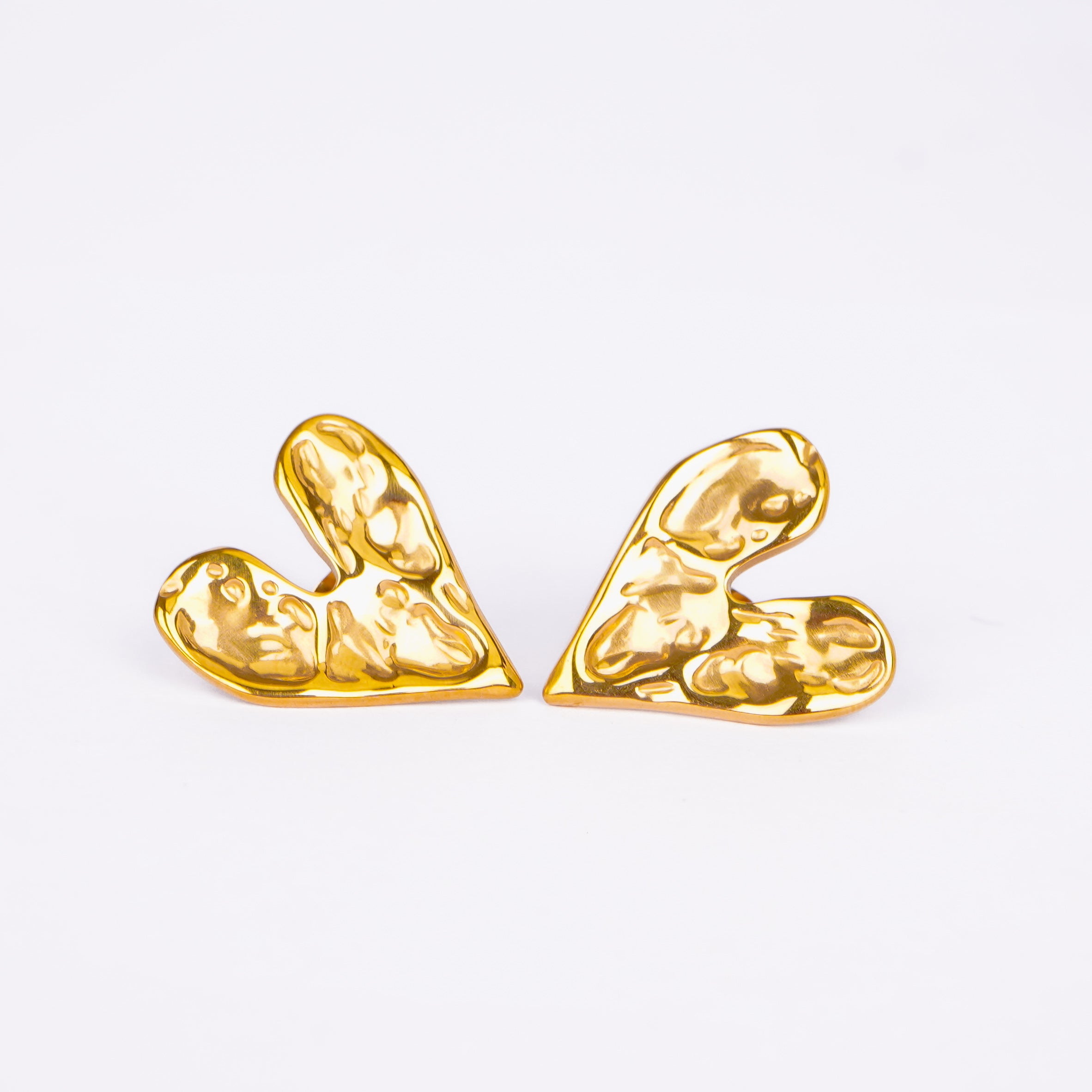 Textured Gold Heart Statement Earrings