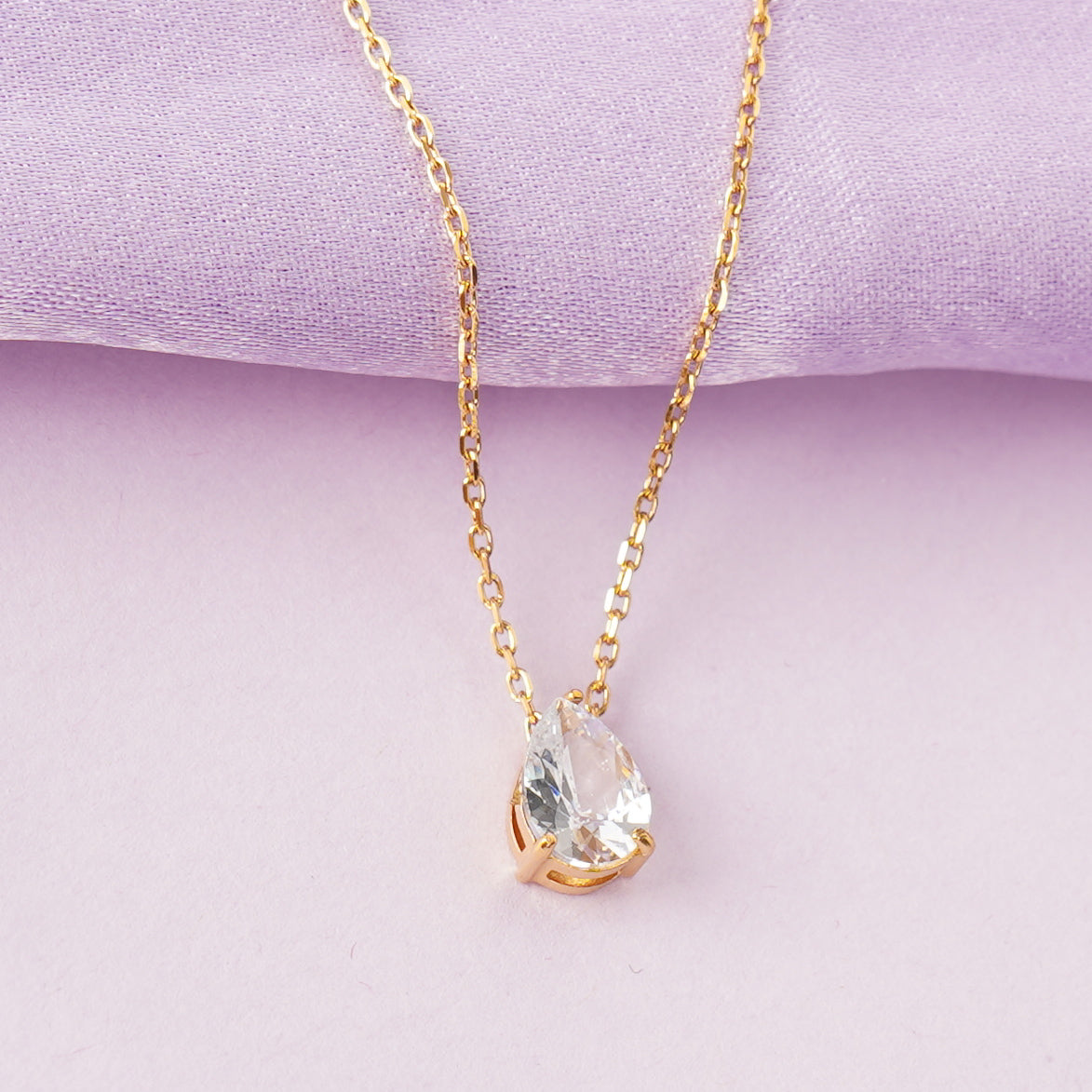 Golden Dewdrop Zircon Necklace