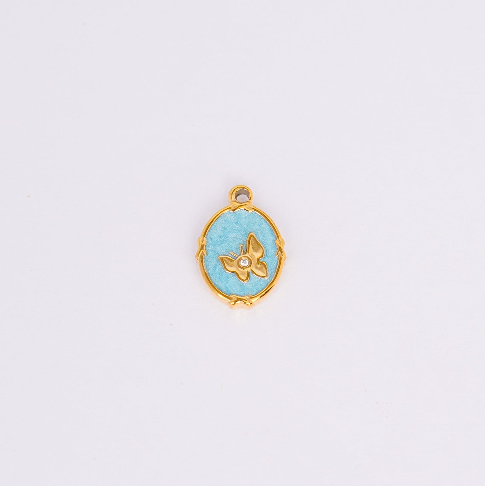 Aqua Floral Oval Gold Pendant