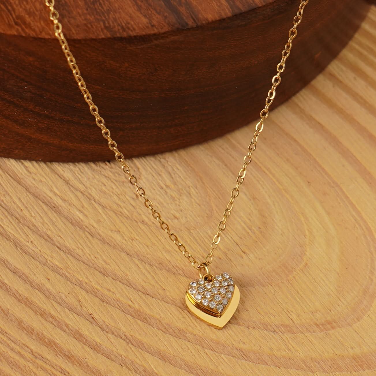 White Gold Finish Glam Heart Necklace