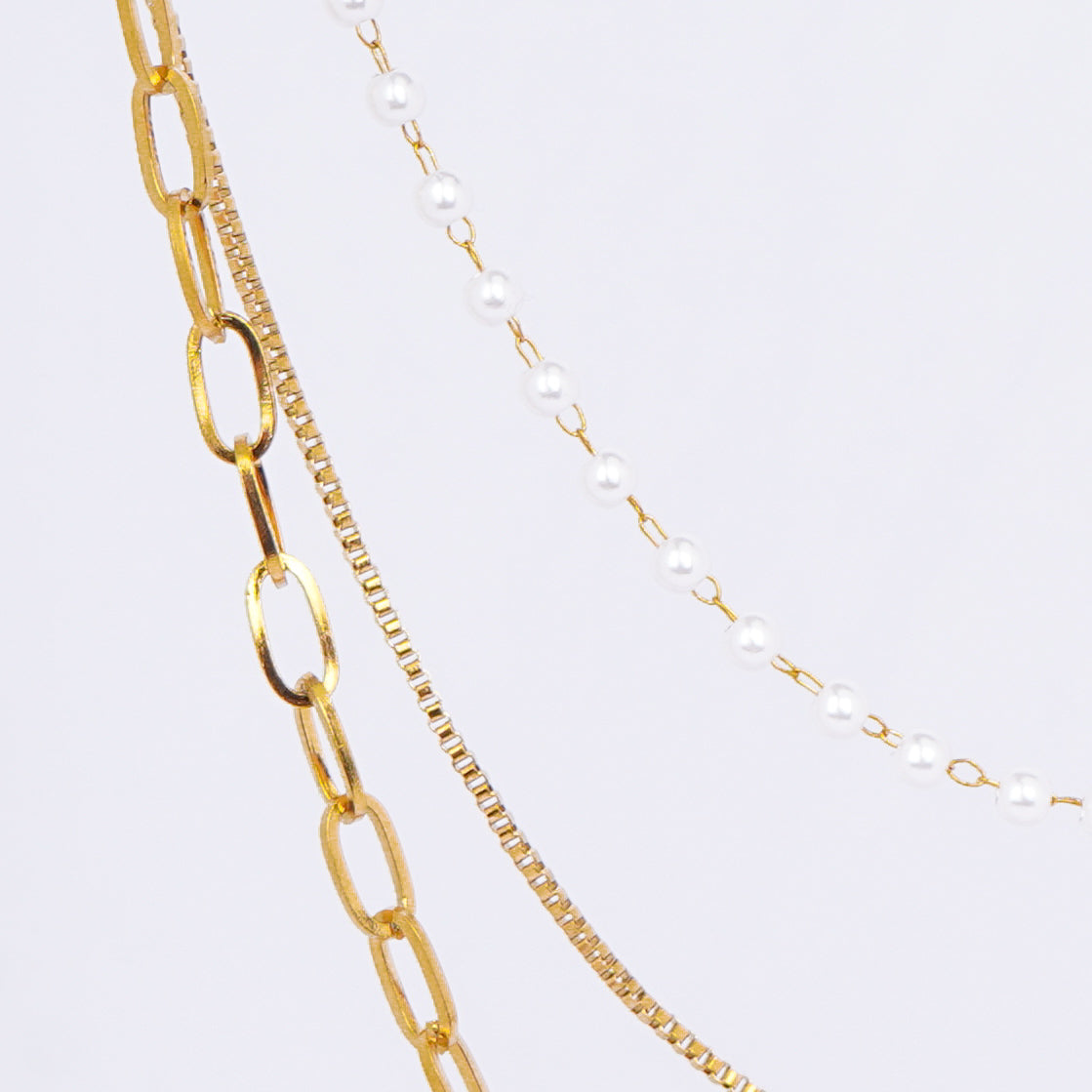 Layered Gold & Pearl Chain Necklace Set