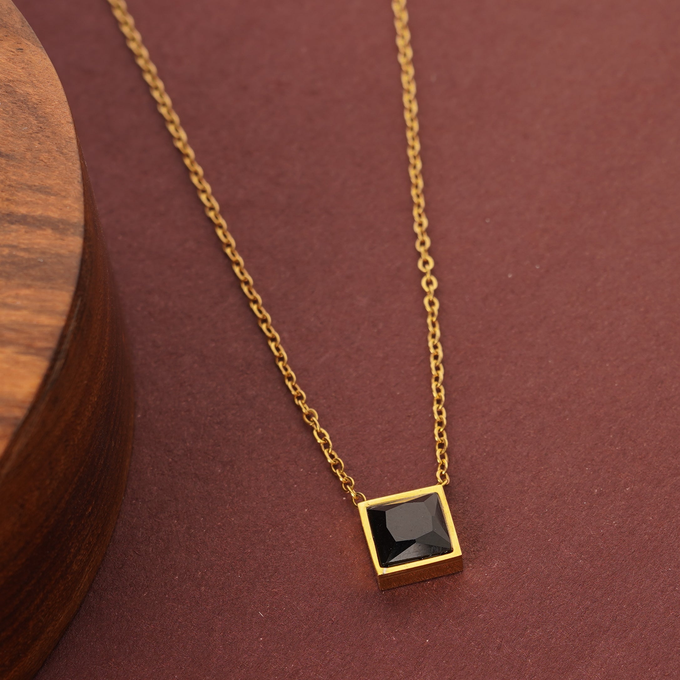 Midnight Square Gold Pendant Necklace