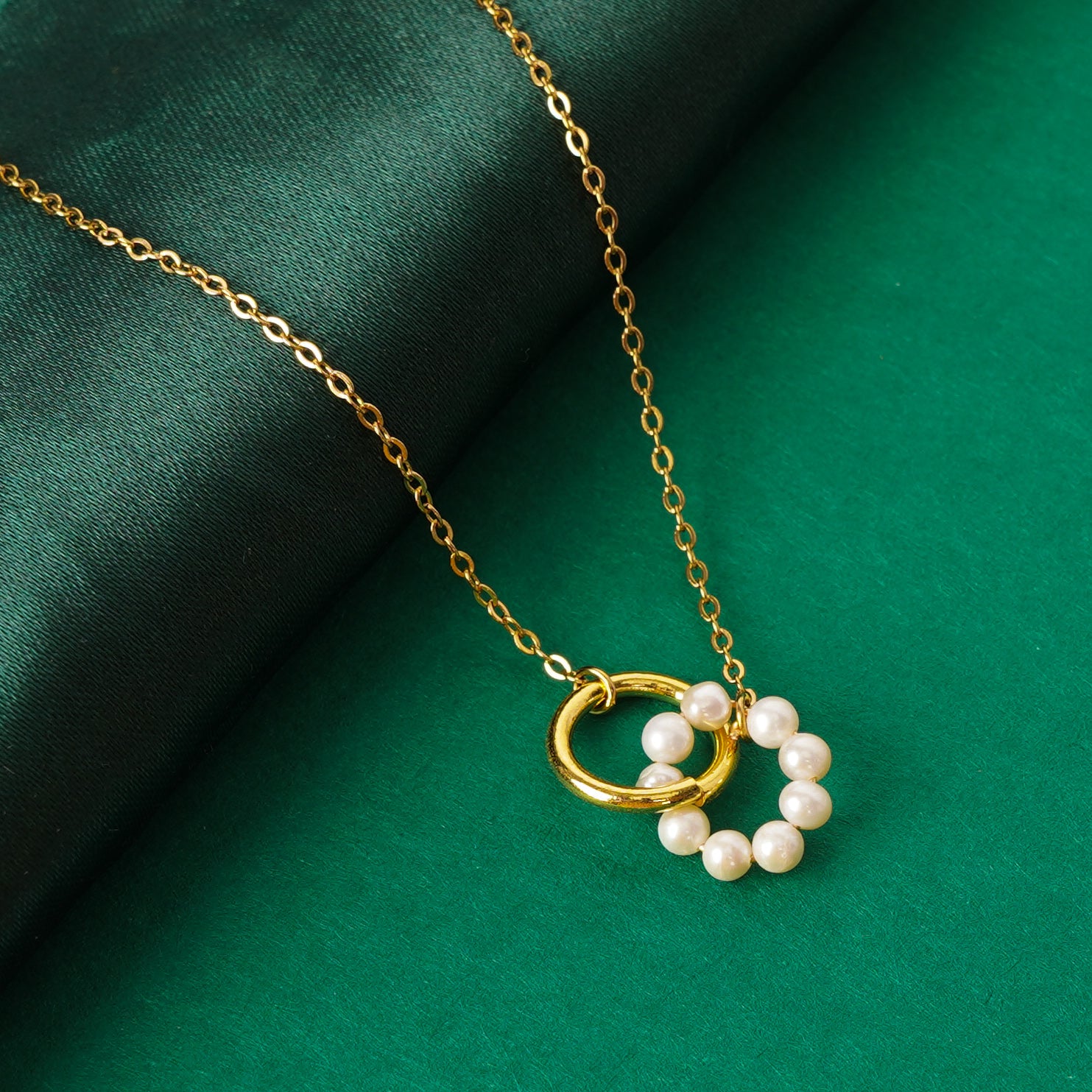 Pearl Harmony Double Ring Necklace