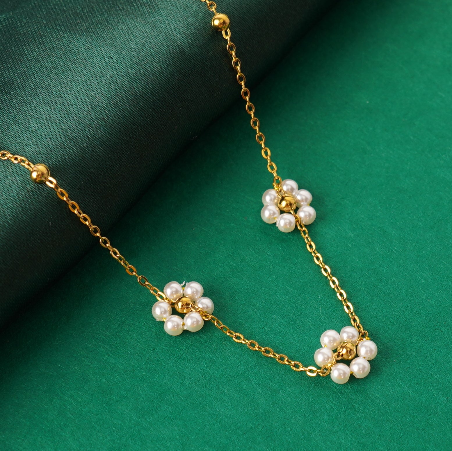 Golden Pearl Blossom Necklace