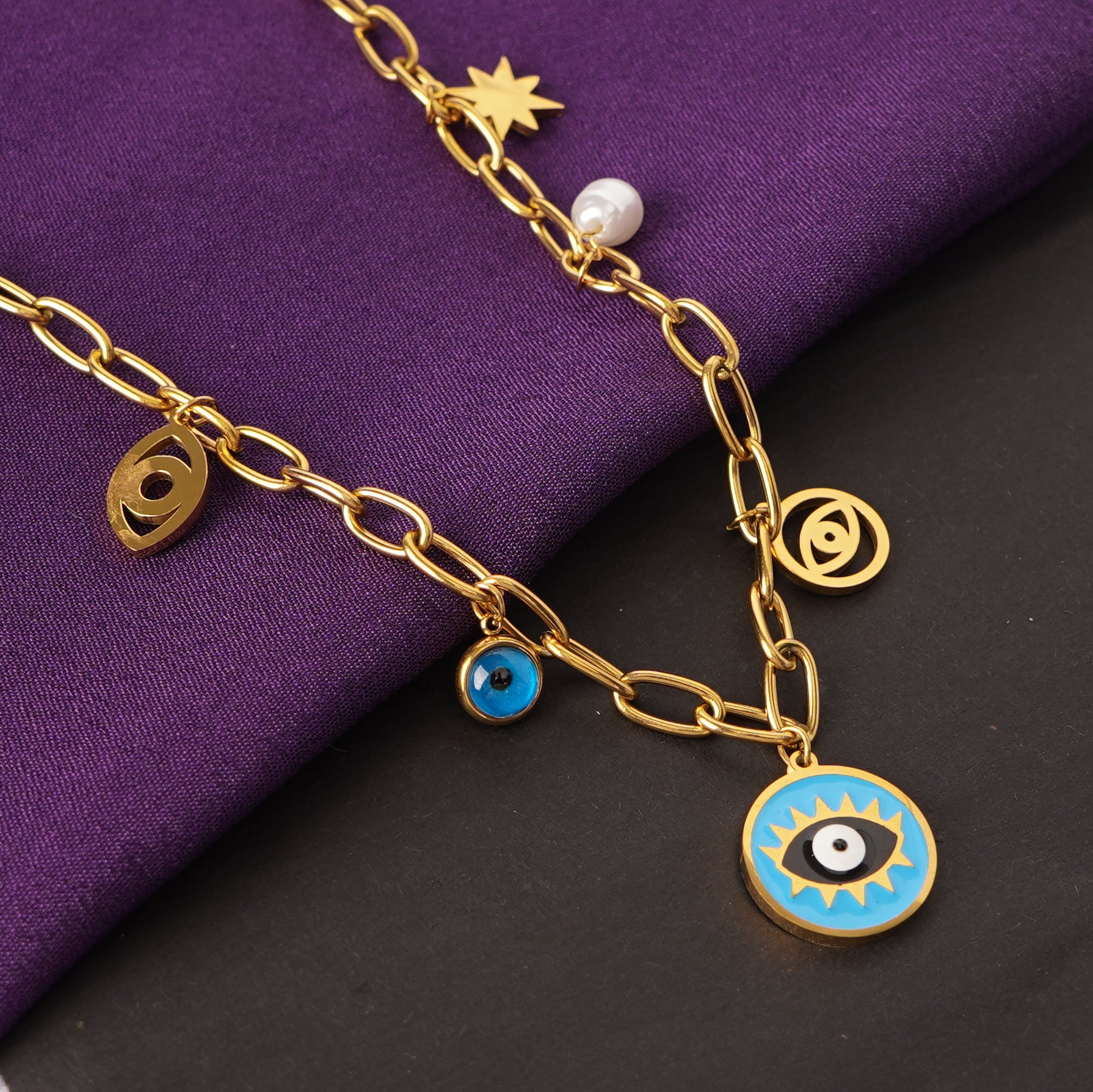 Golden Evil Eye Charm Necklace