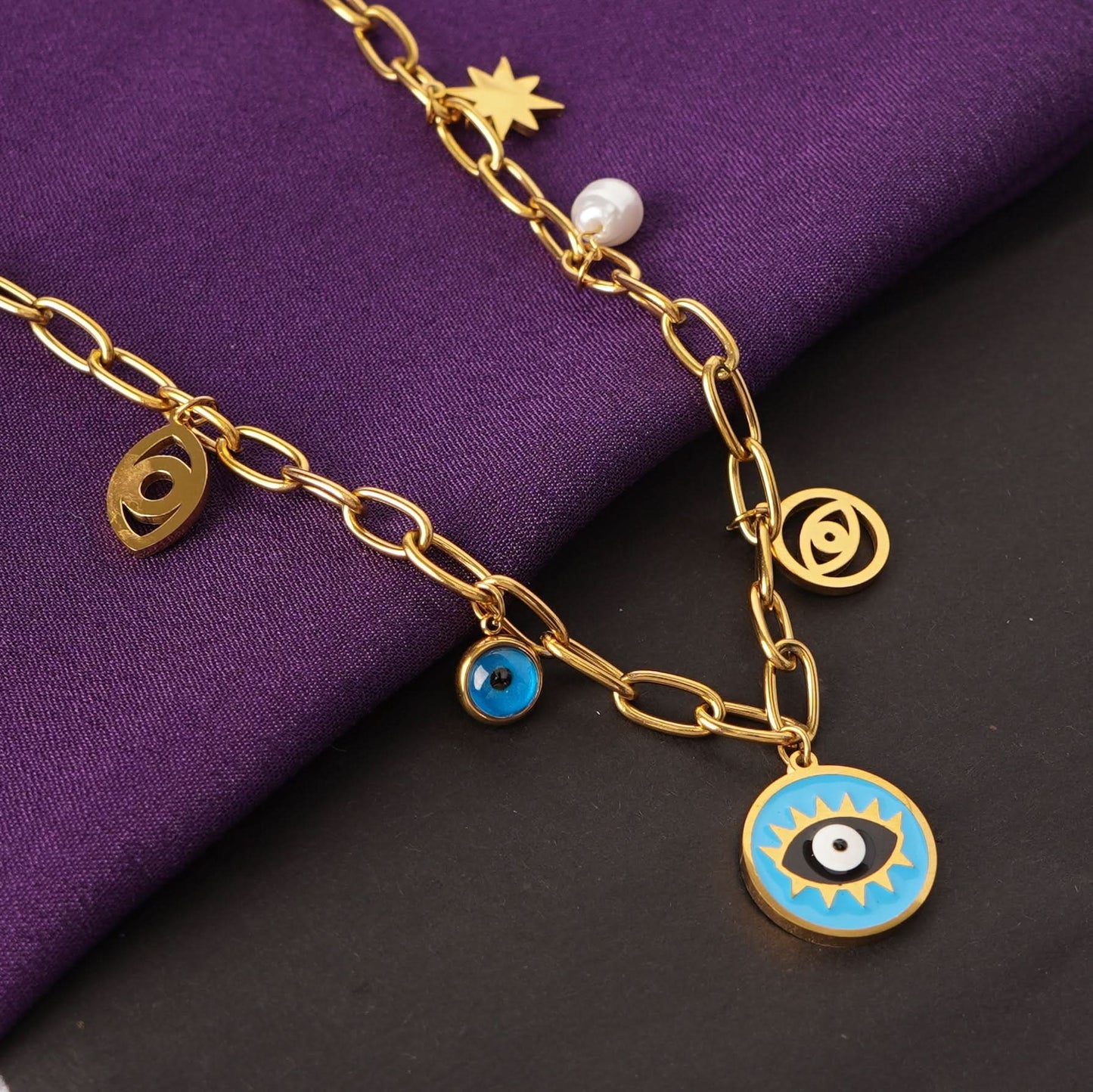 Golden Evil Eye Charm Necklace