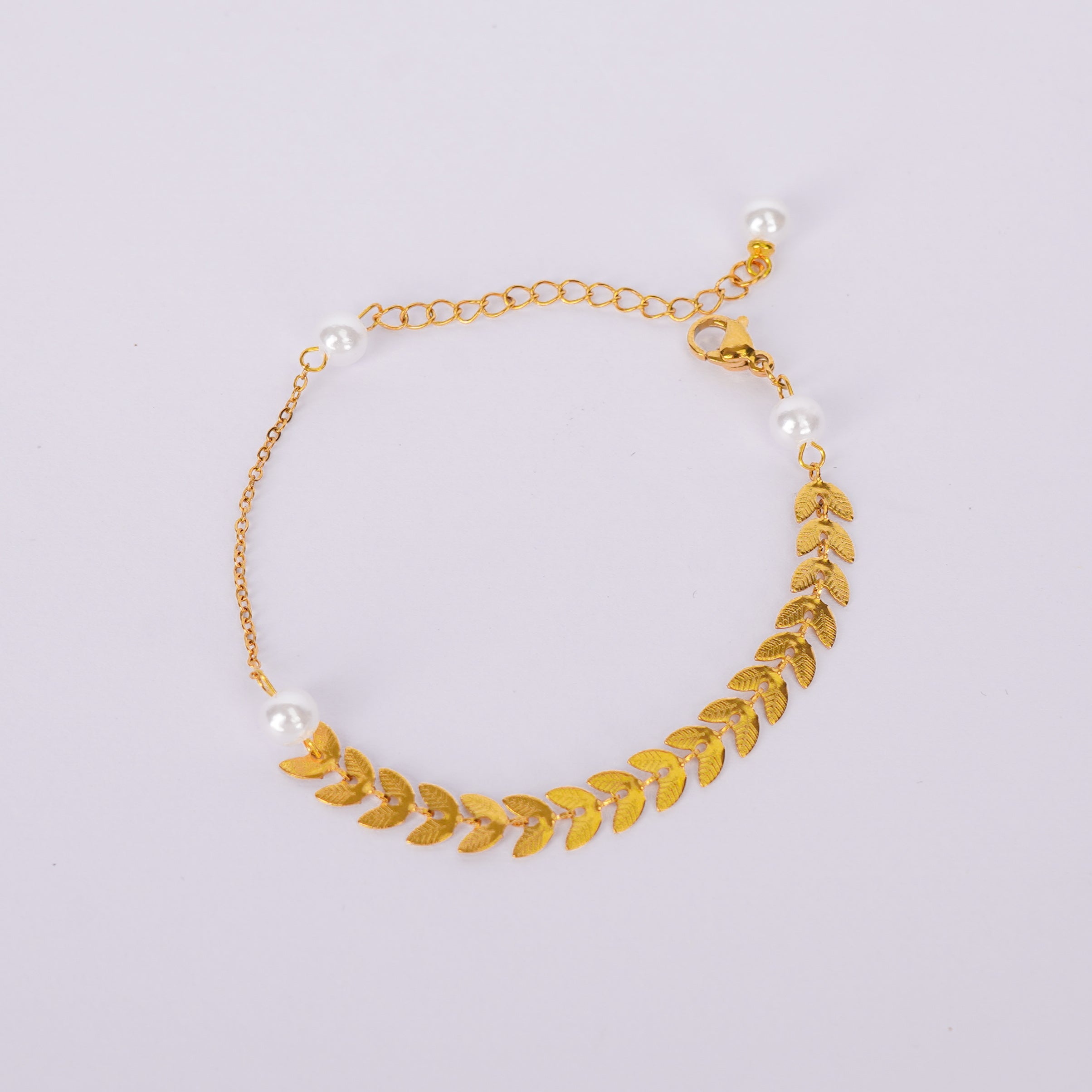 Golden Leaf Pearl Bracelet