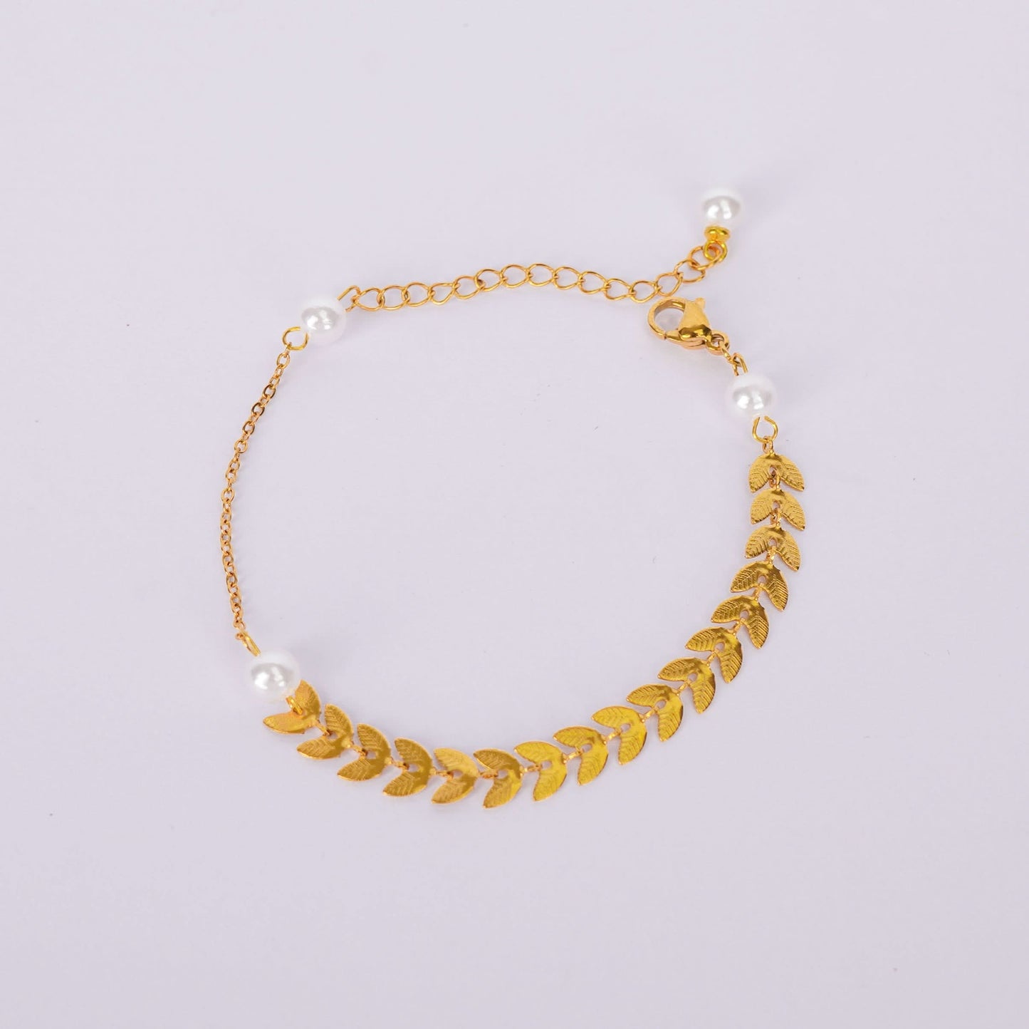 Golden Leaf Pearl Bracelet