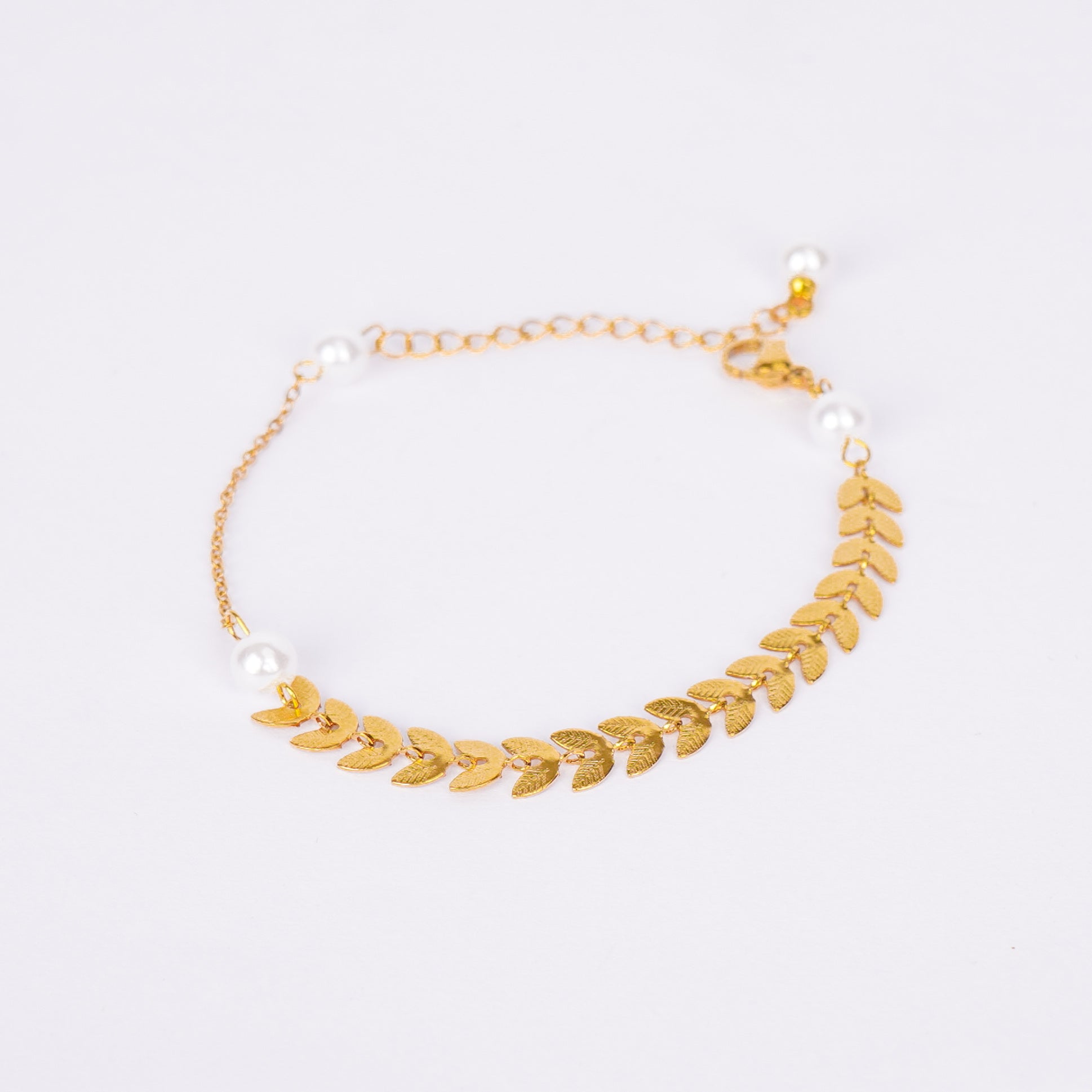 Golden Leaf Pearl Bracelet