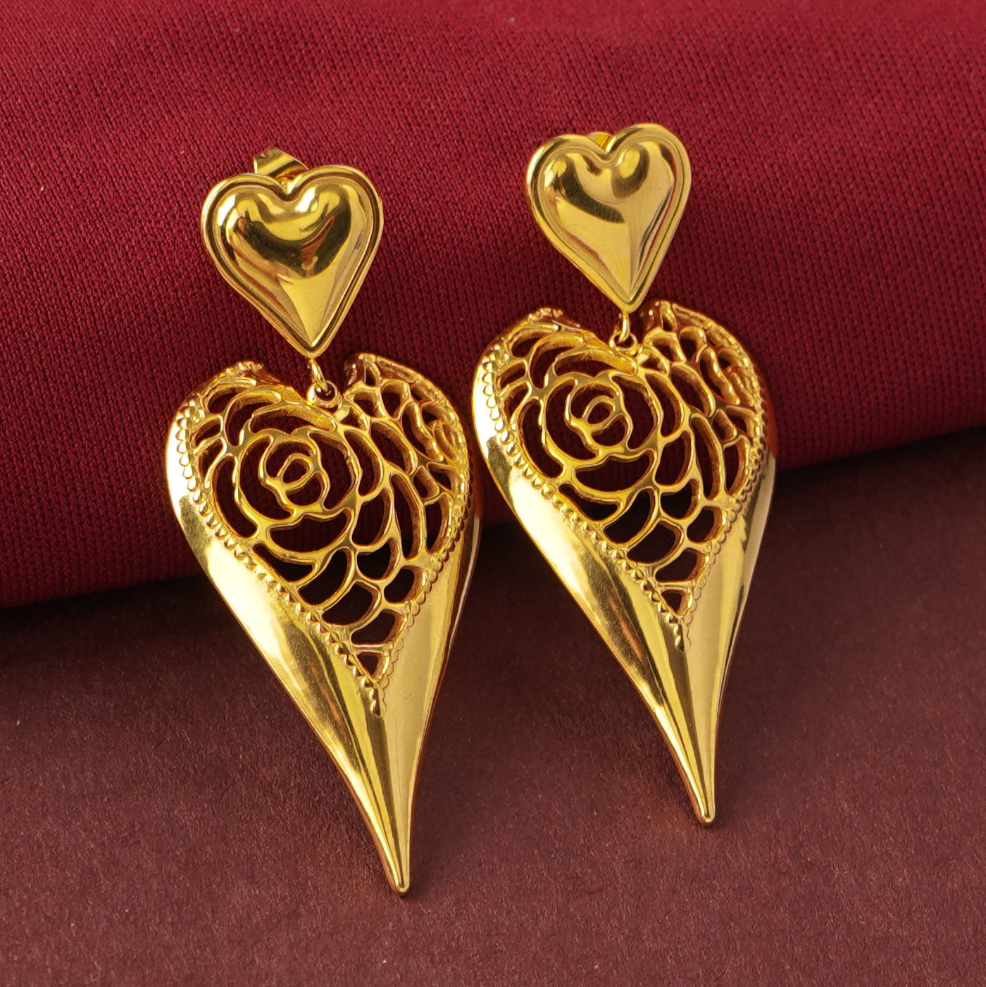 Golden Heart Lace Drop Earrings
