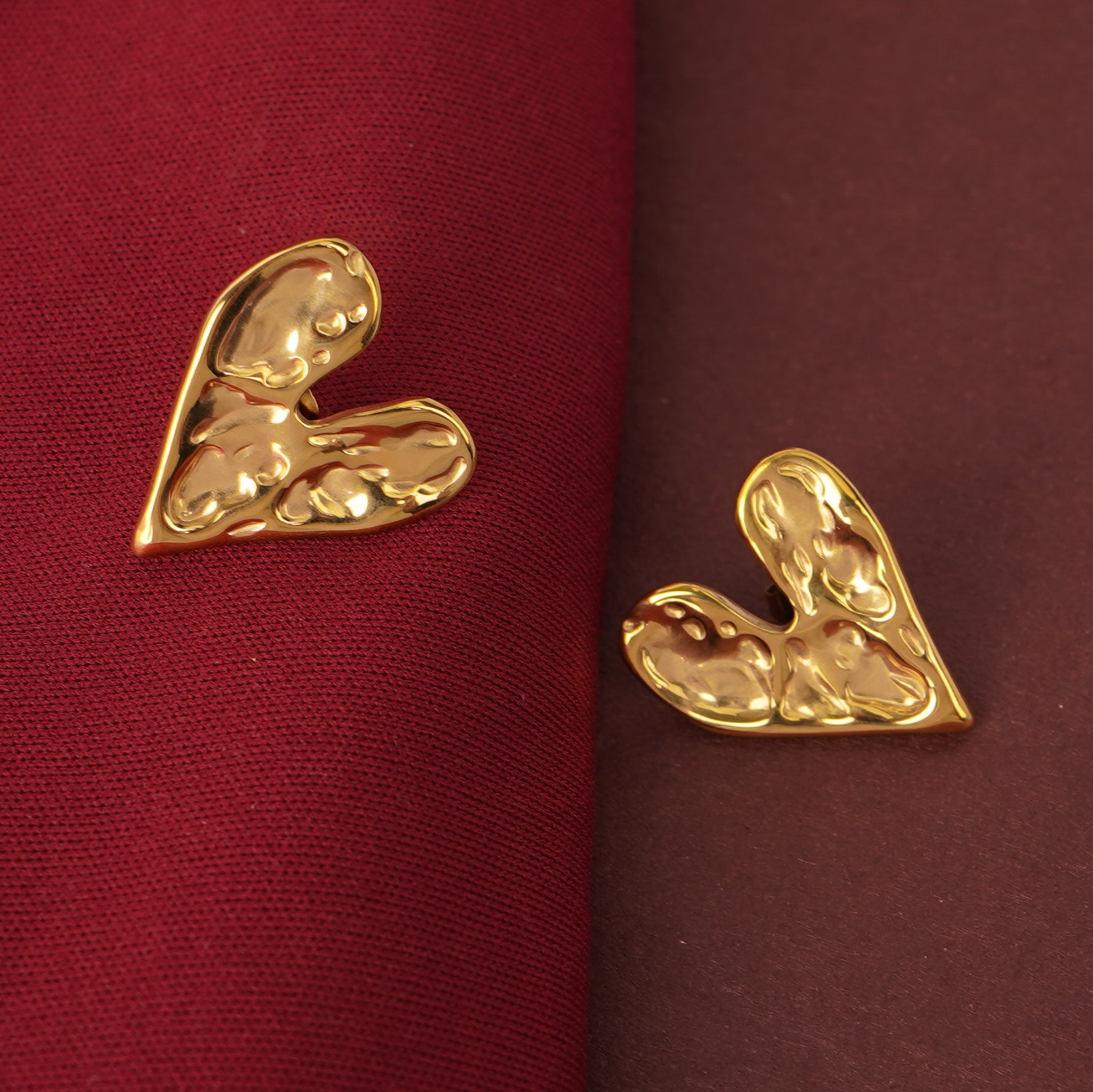 Textured Gold Heart Statement Earrings